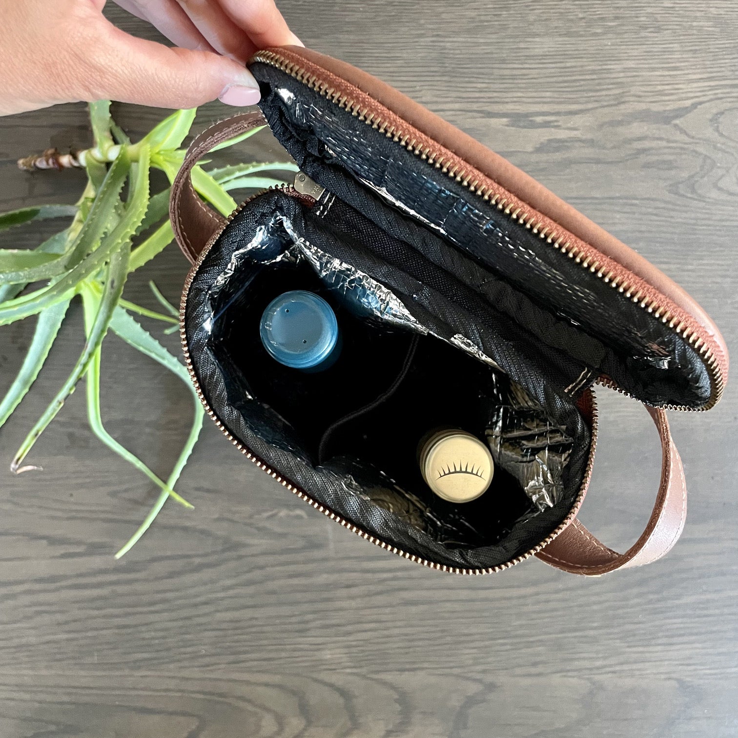 Leather Wine Cooler - 2 Bottles interior