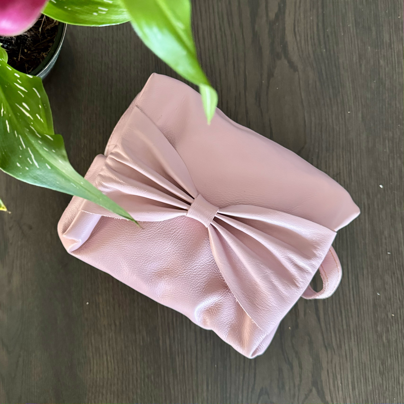 Pink Leather Bow Cosmetic/Toiletry Bag - iszi ONLINE