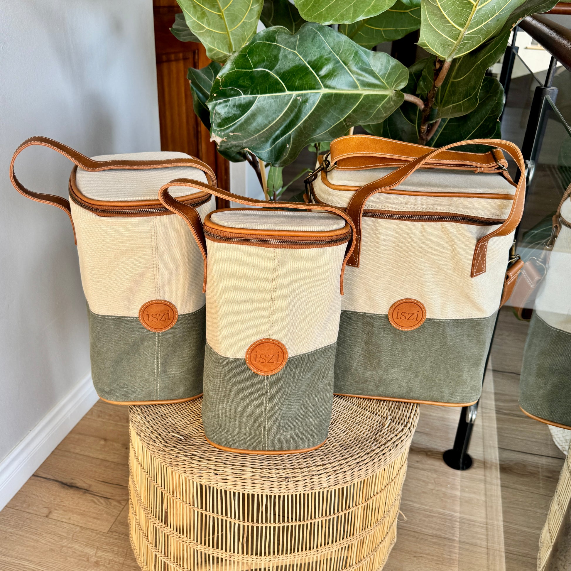 Canvas Leather Wine Cooler Bag - 6 Bottles