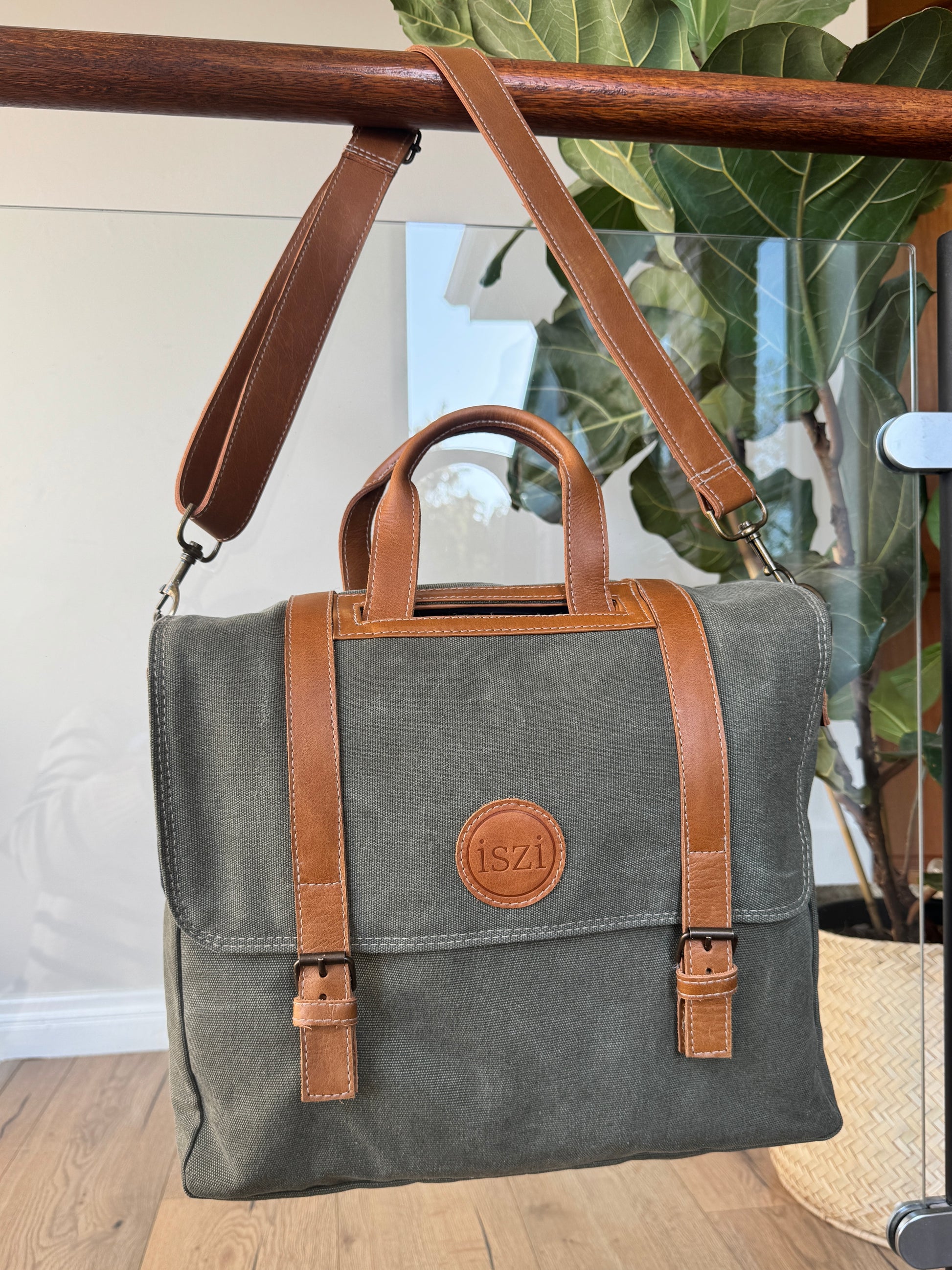 Canvas And Leather Laptop Bag in Graphite - iszi ONLINE