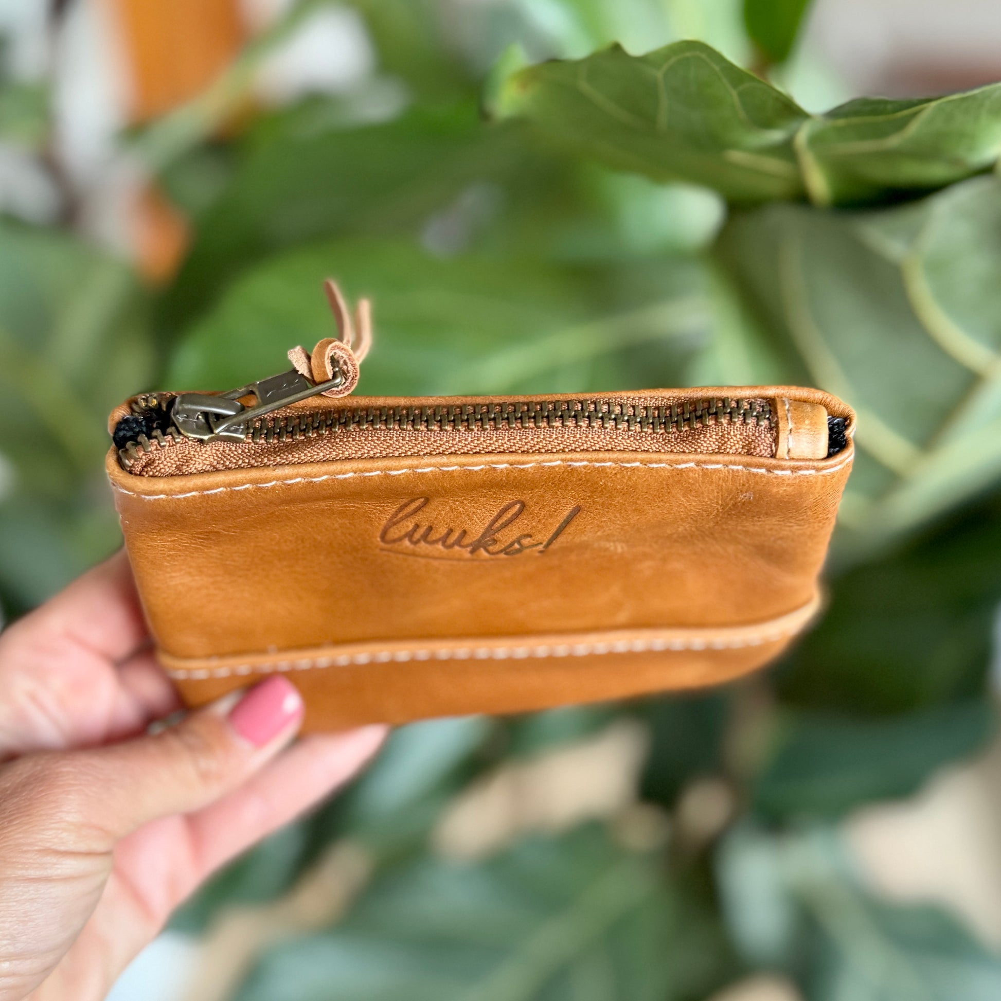 Leather Zip Pouch in Tan