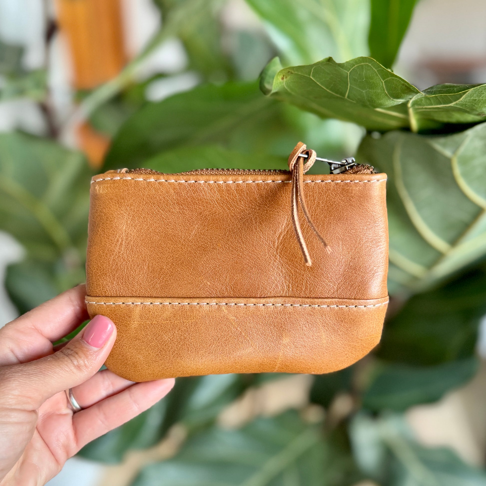 Leather Zip Pouch in Tan