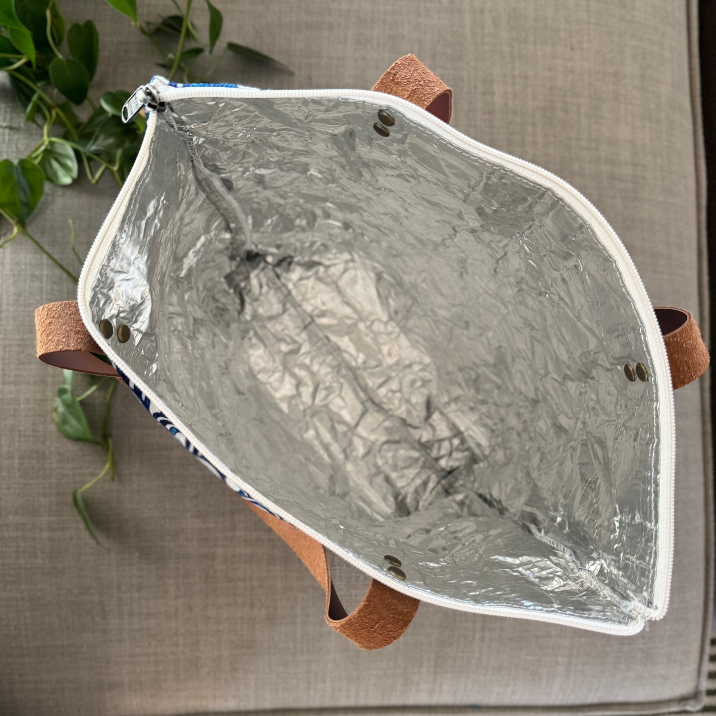 Leather and Fabric Tote Cooler Bag