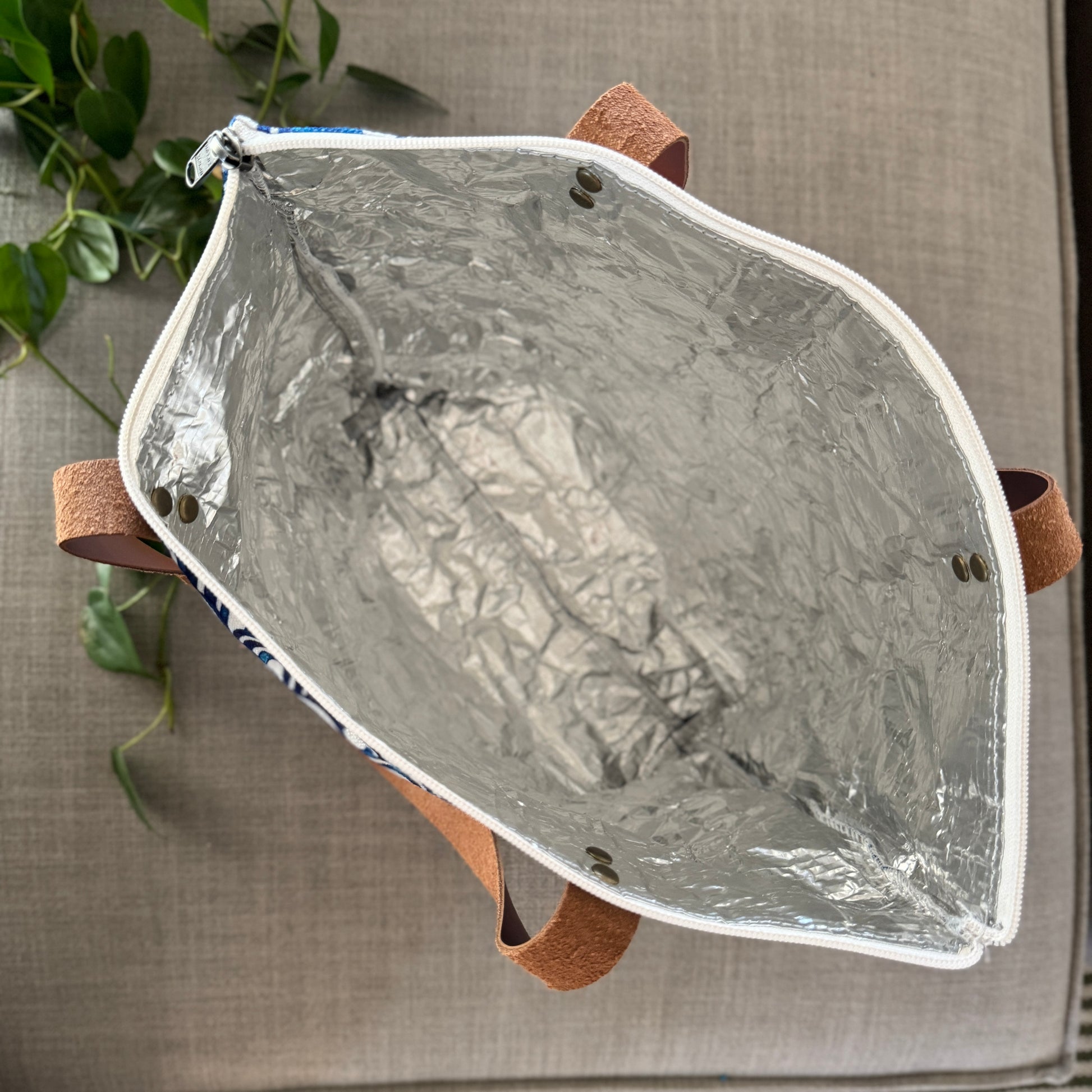 Leather and Fabric Tote Cooler Bag