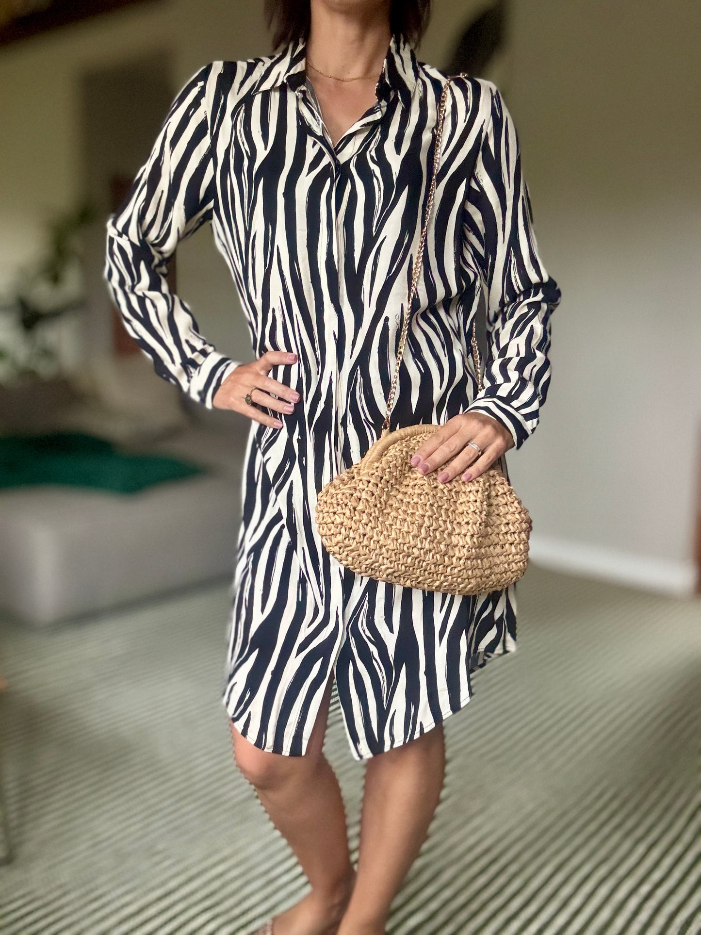 Midi Shirt Dresses in Black and Beige
