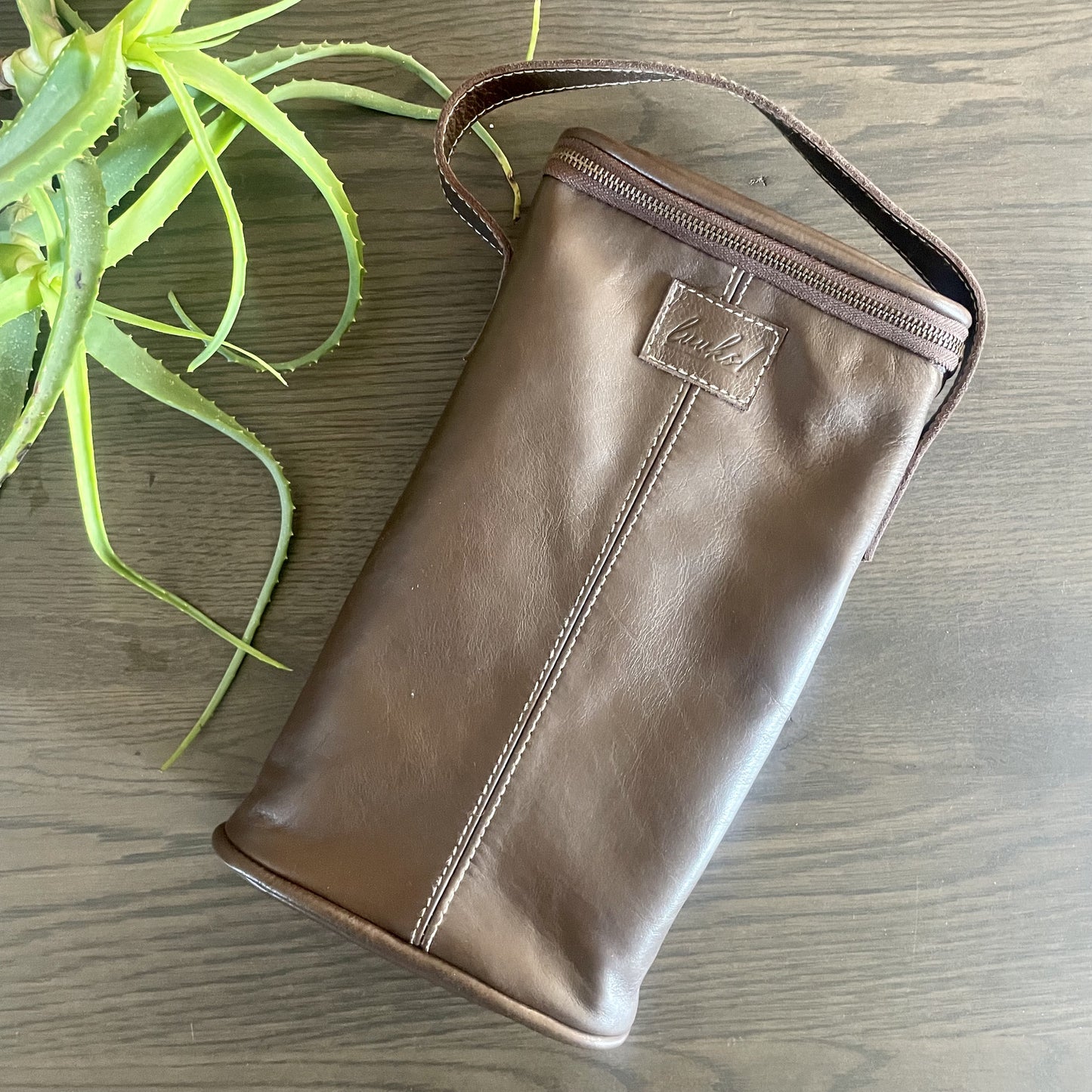 Leather Wine Cooler - 2 Bottles Chocolate Brown