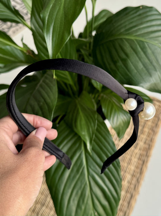 Thin Black Alice Band with Pearl accent - iszi ONLINE