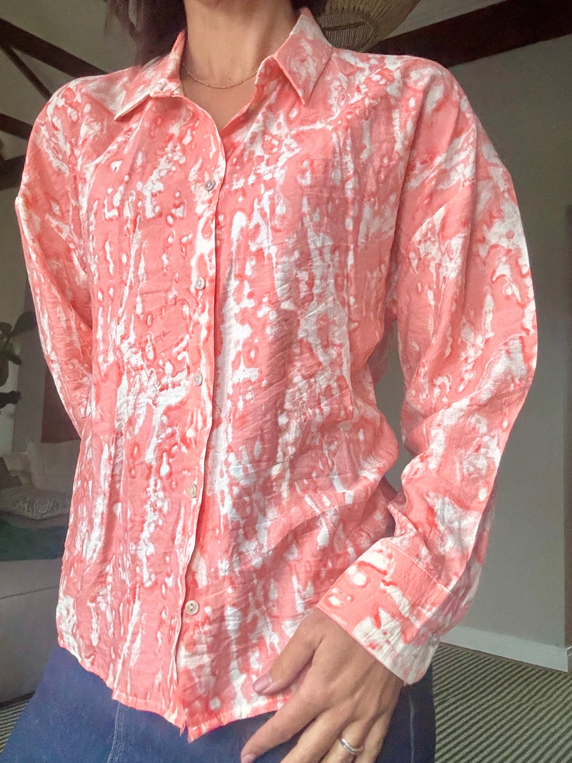 Coral and White Shirt