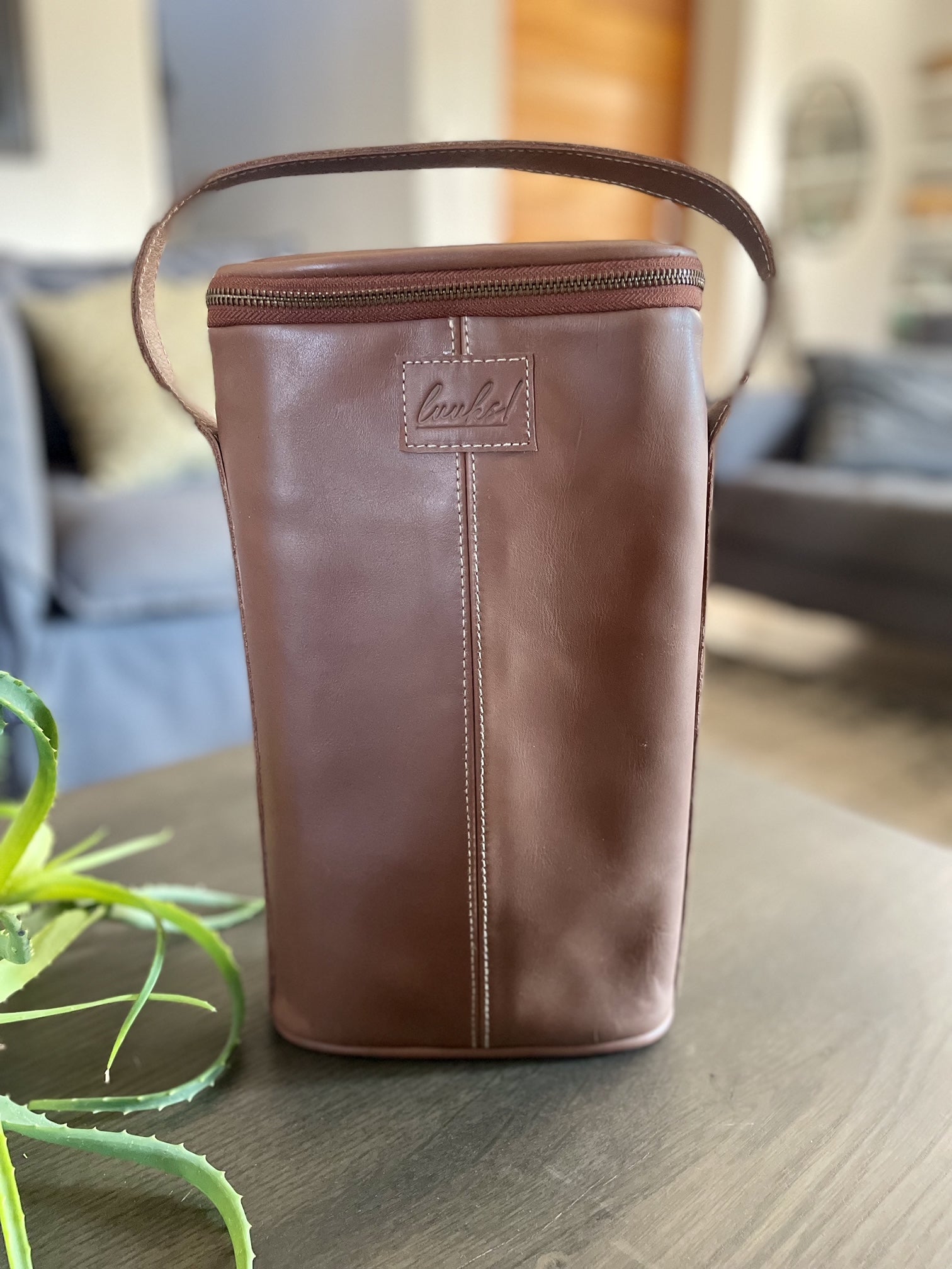 Leather Wine Cooler - 2 Bottles Brown