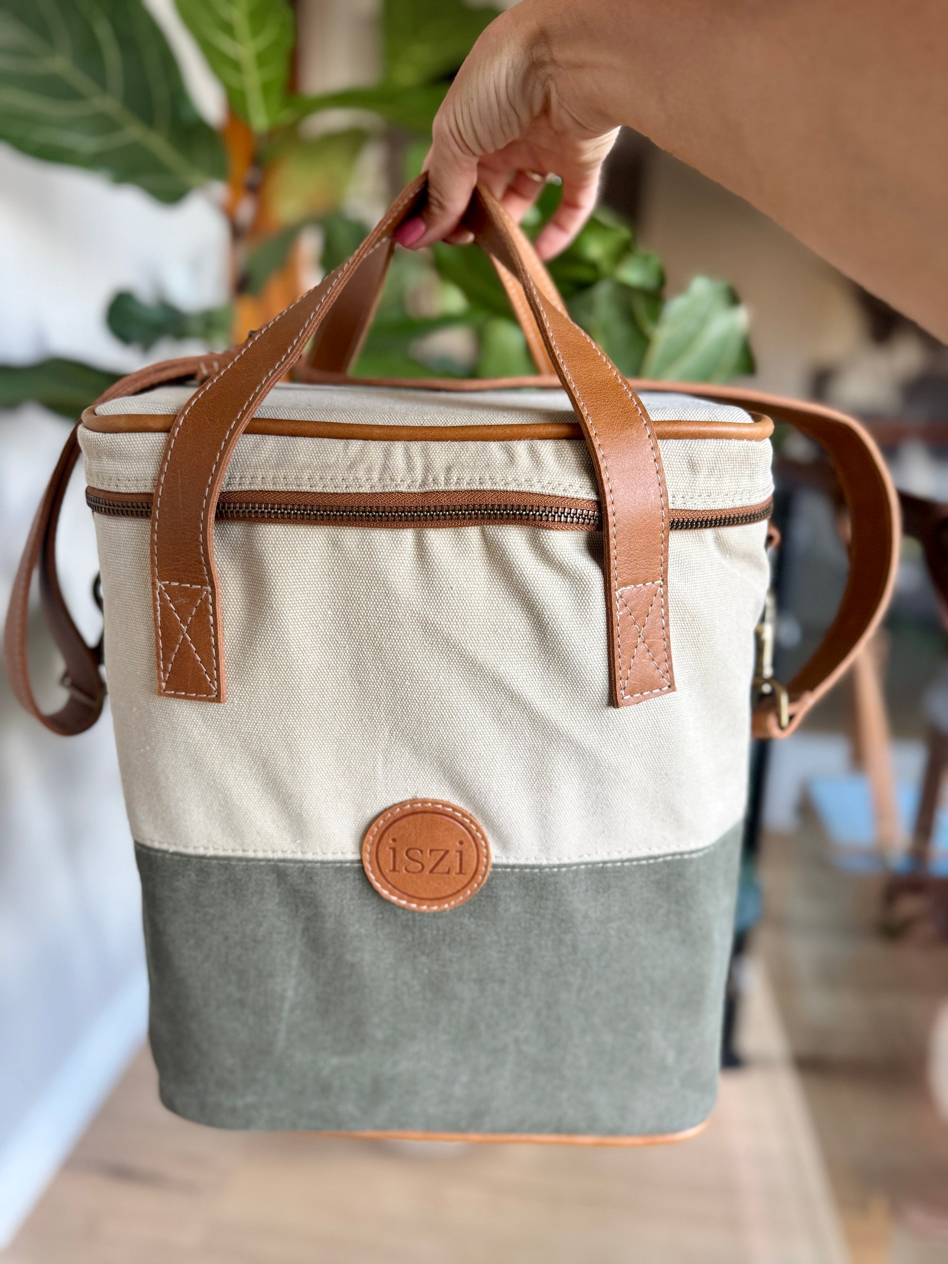 Canvas Leather Wine Cooler Bag - 6 Bottles