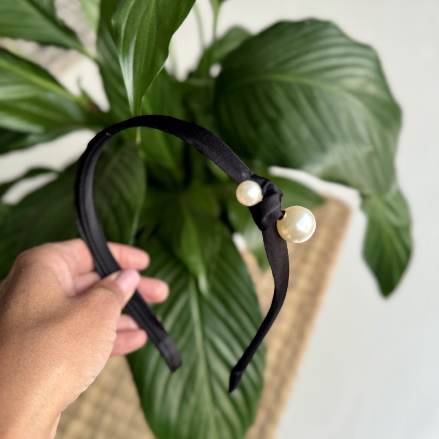 Thin Black Alice Band with Pearl accent - iszi ONLINE