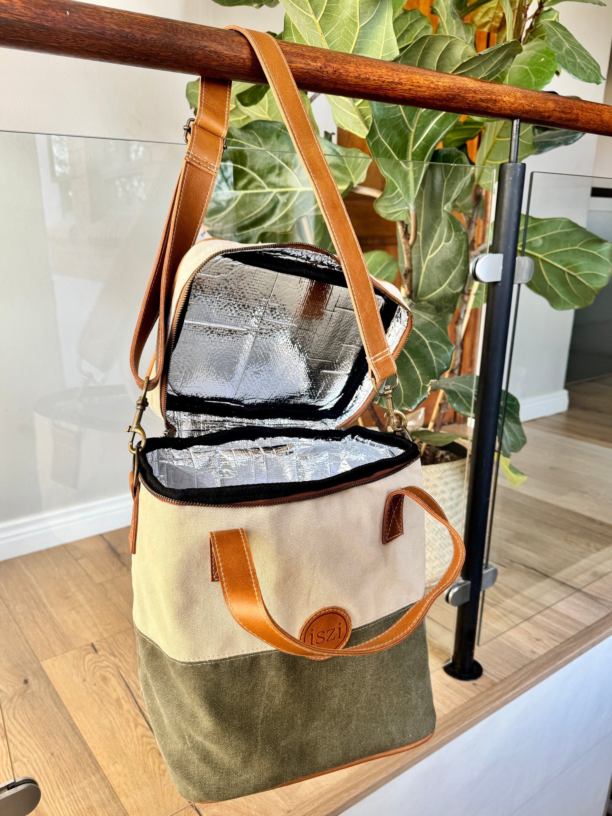 Canvas Leather Wine Cooler Bag - 6 Bottles