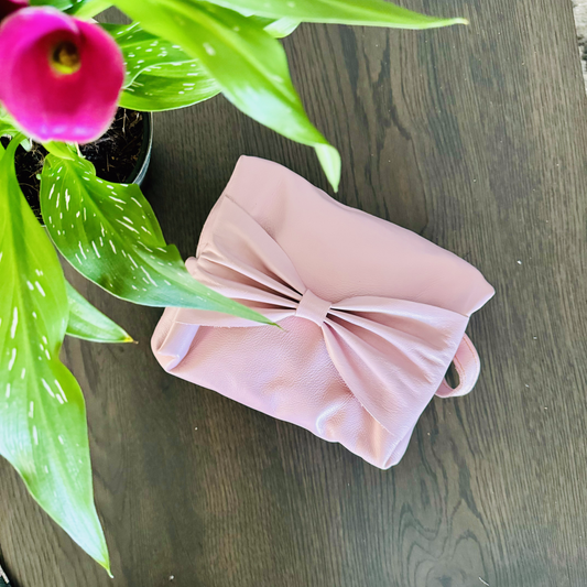 Pink Leather Bow Cosmetic/Toiletry Bag - iszi ONLINE