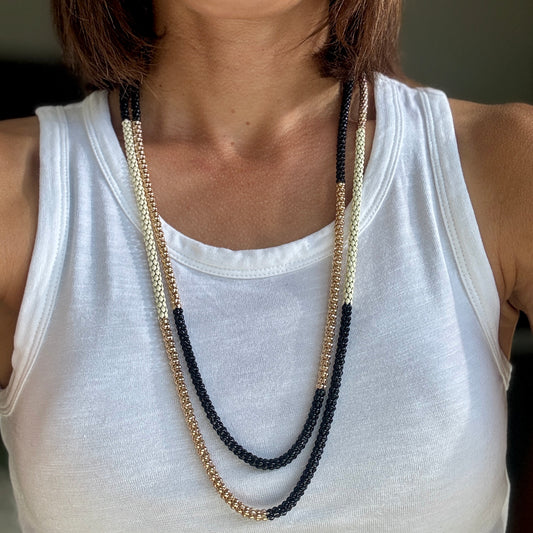 Black, Gold and White Double Necklace
