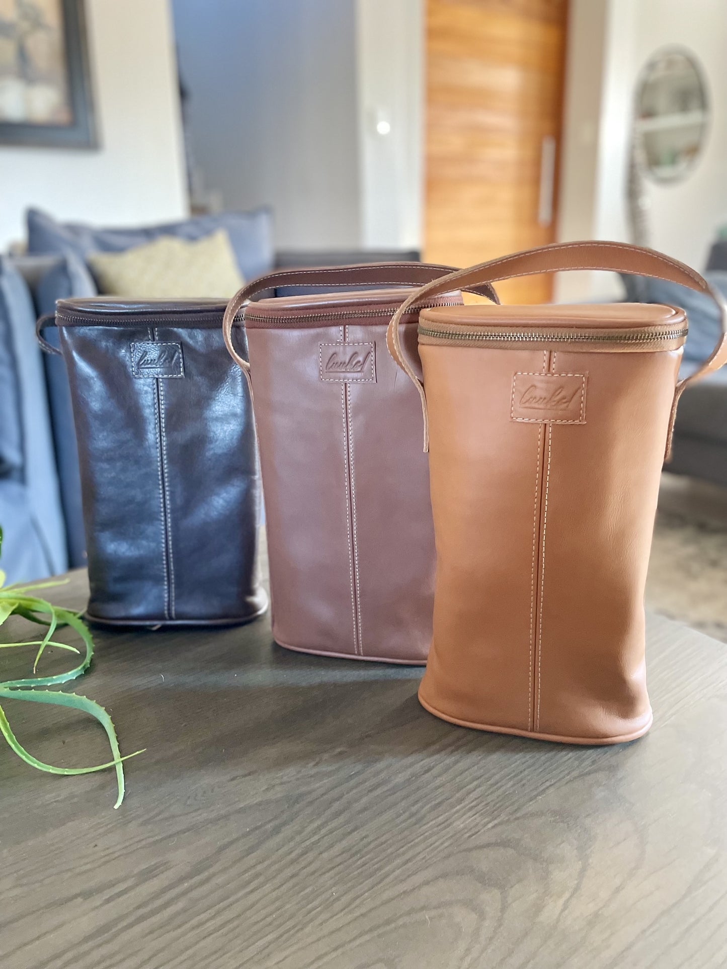 Leather Wine Cooler - 2 Bottles Chocolate, Brown and Tan