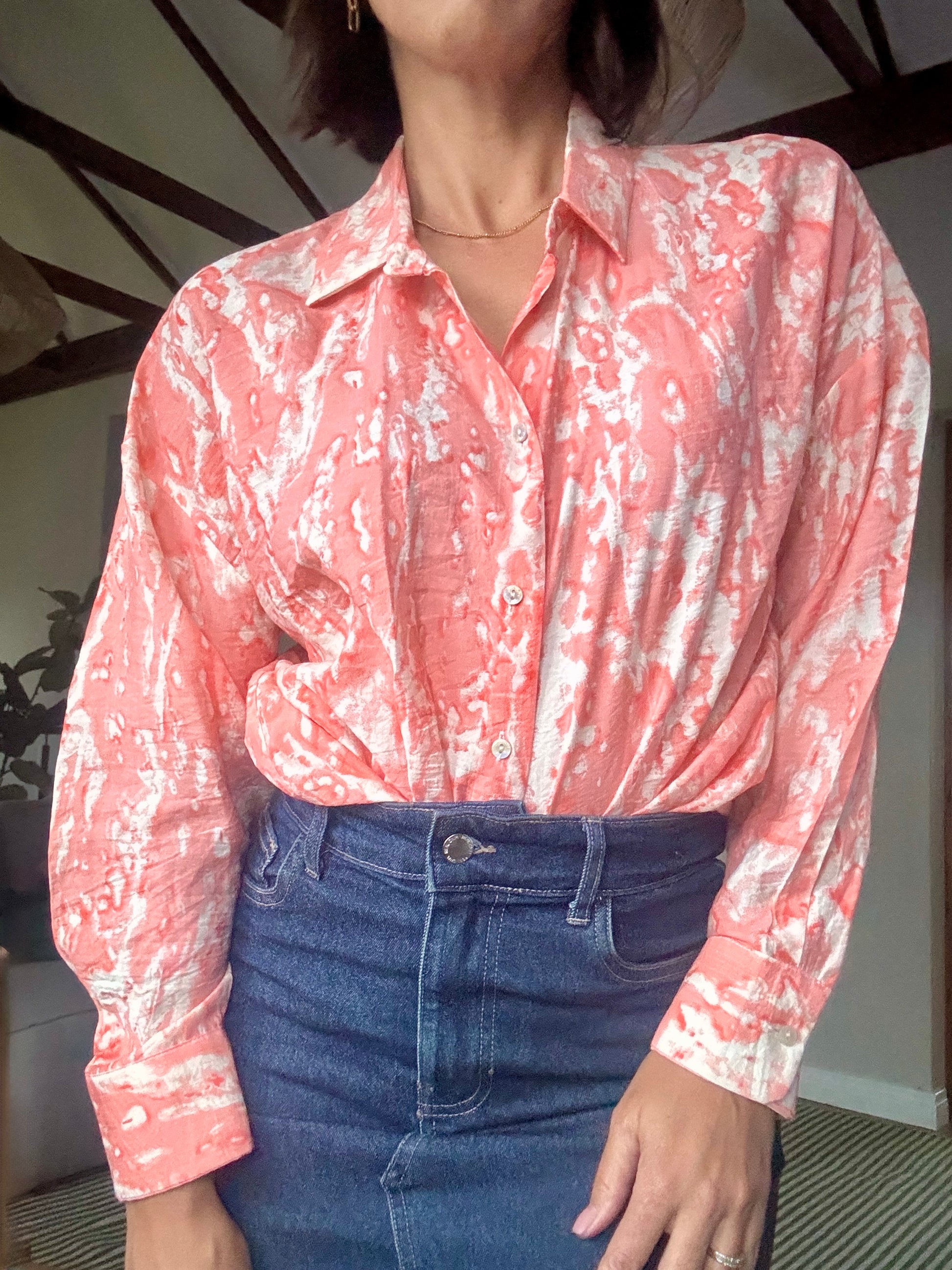 Coral and White Shirt