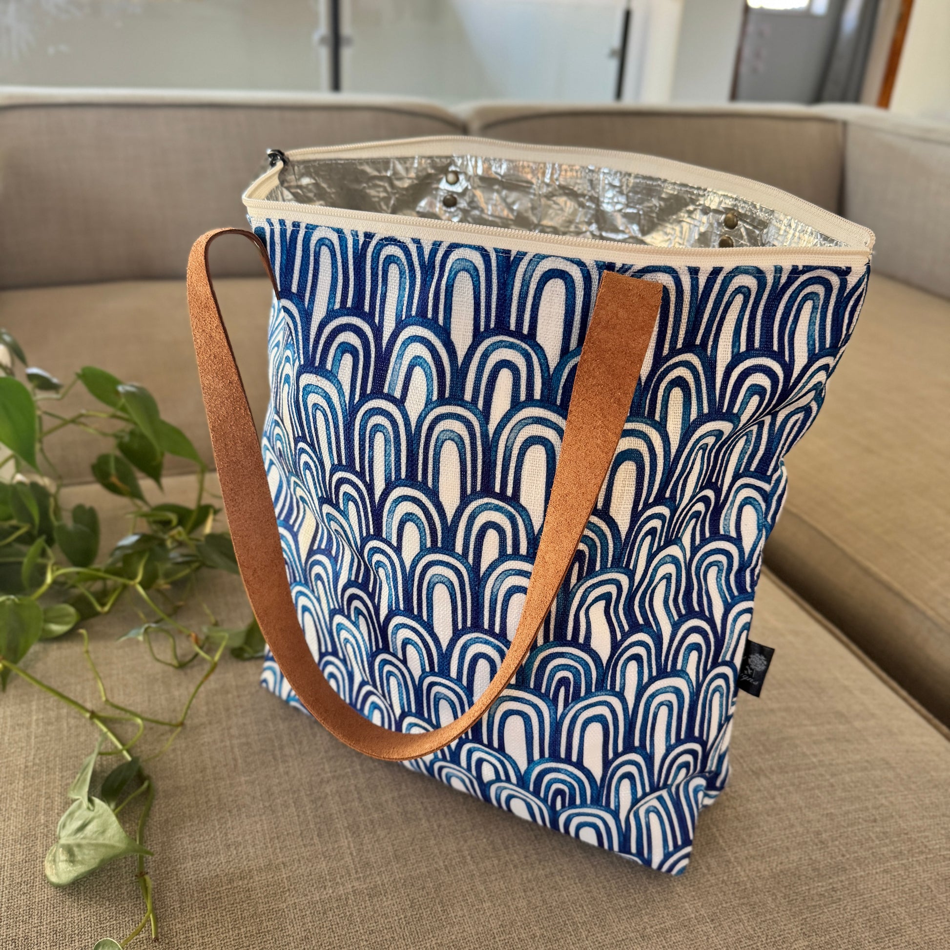 Leather and Fabric Tote Cooler Bag