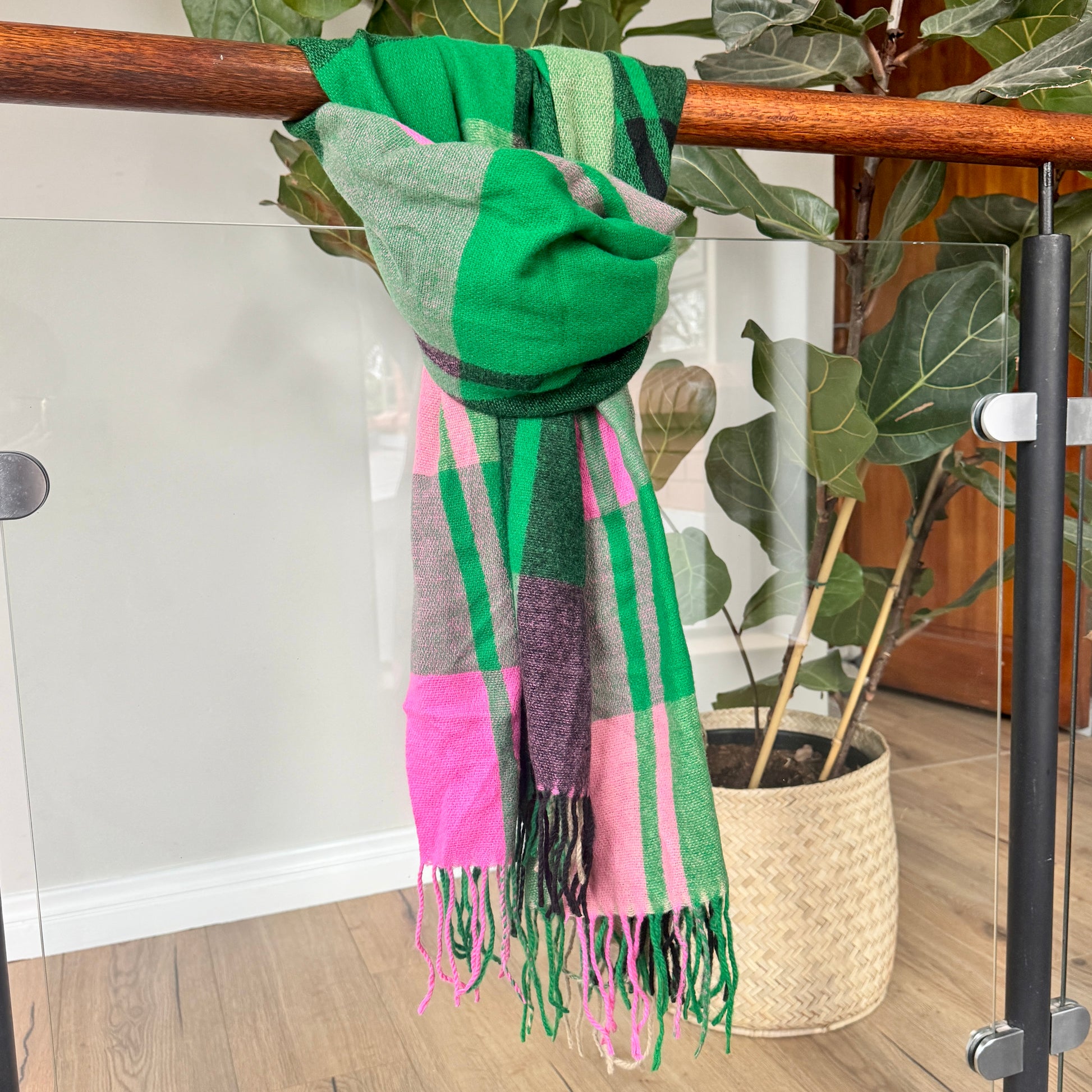 Pink and Green Tartan Scarf - iszi ONLINE