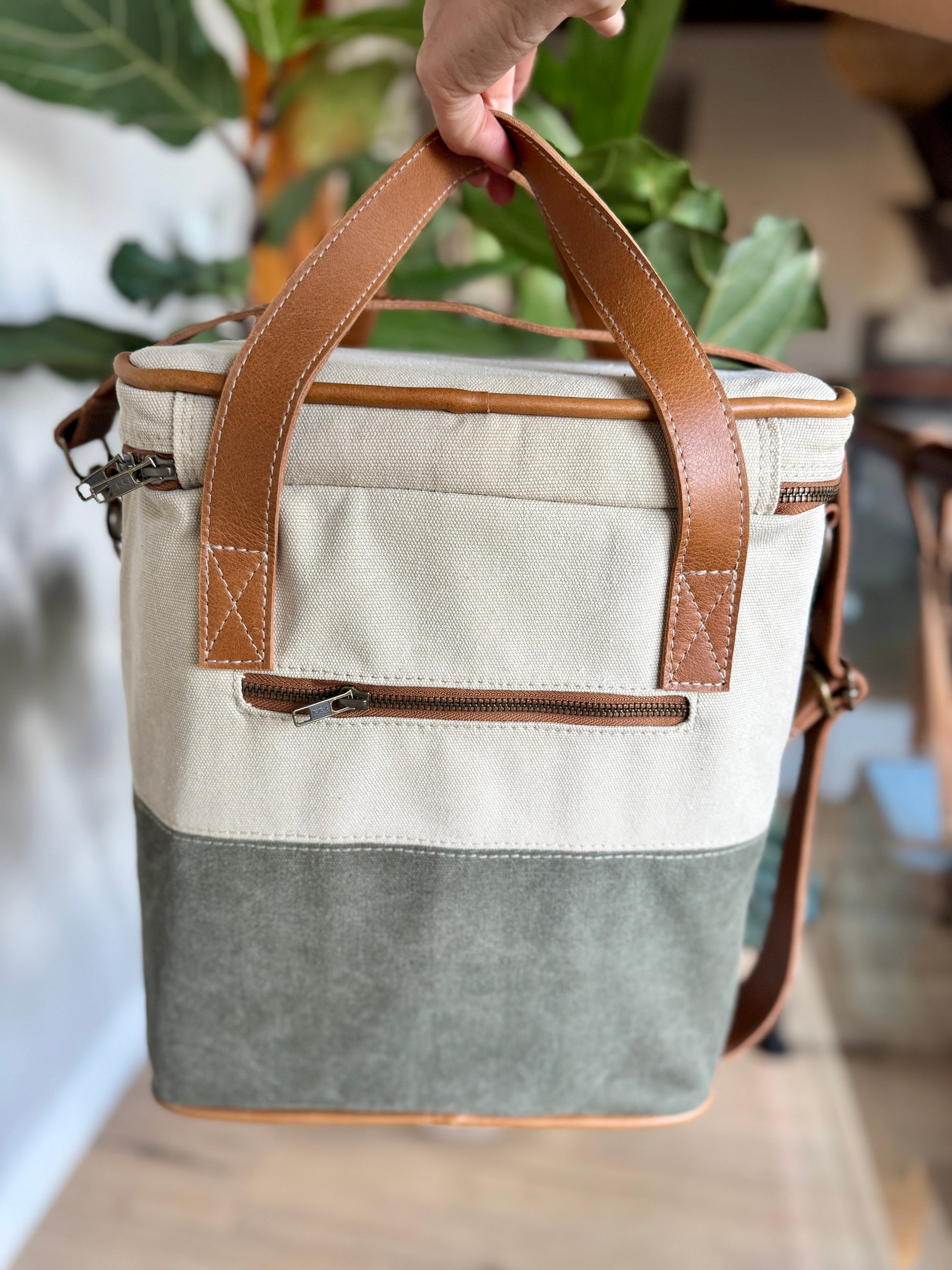 Canvas Leather Wine Cooler Bag - 6 Bottles