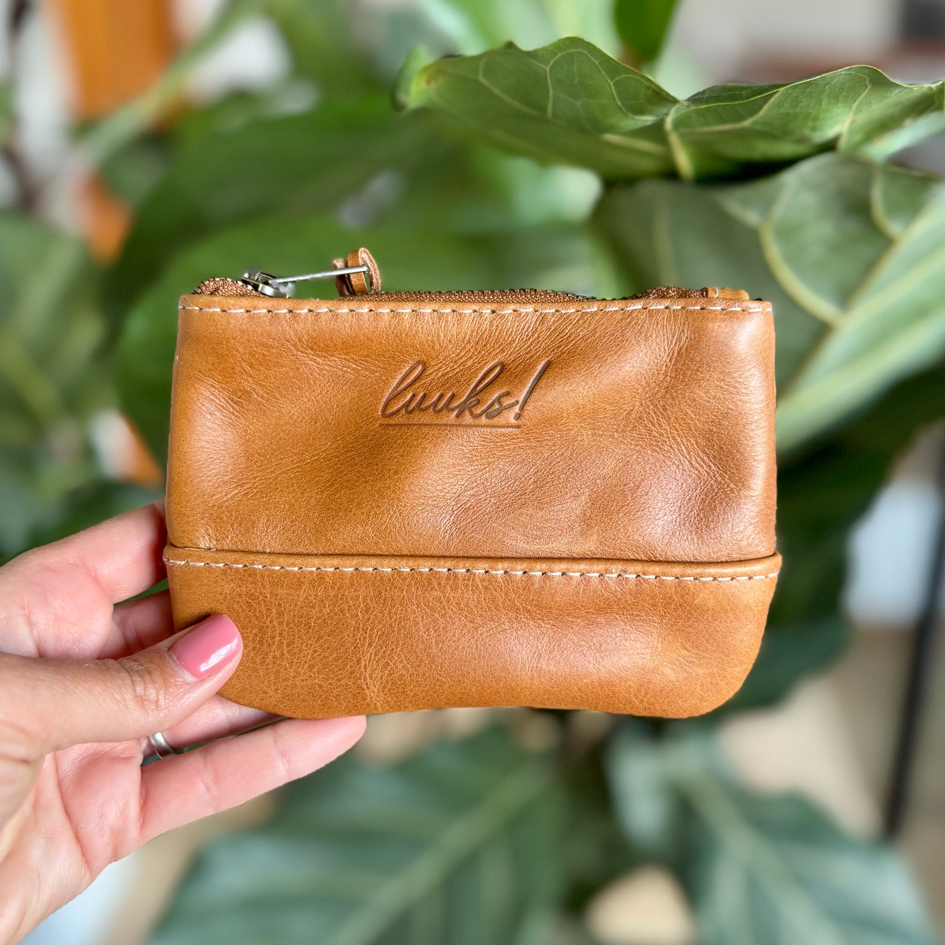 Leather Zip Pouch in Tan