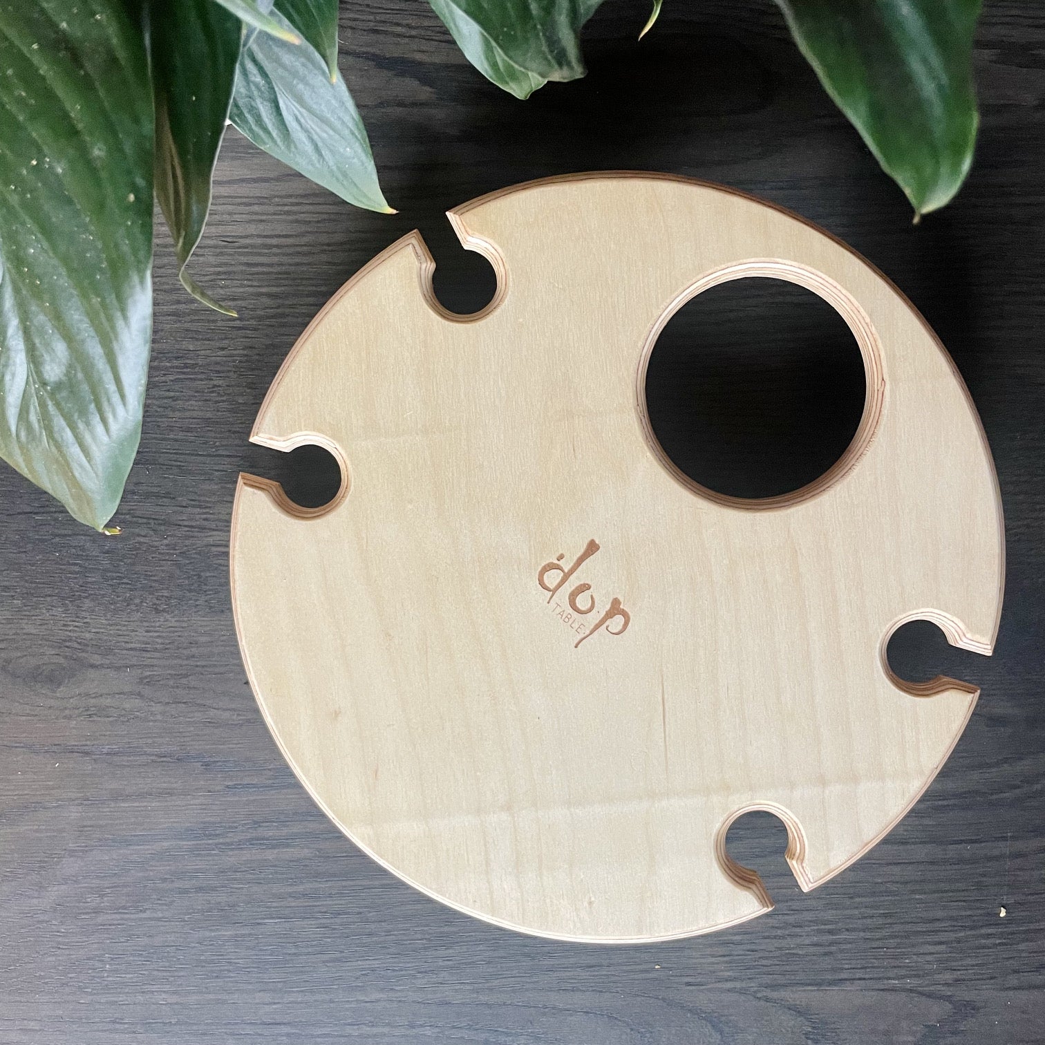 Top view of picnic table with space for glasses and wine