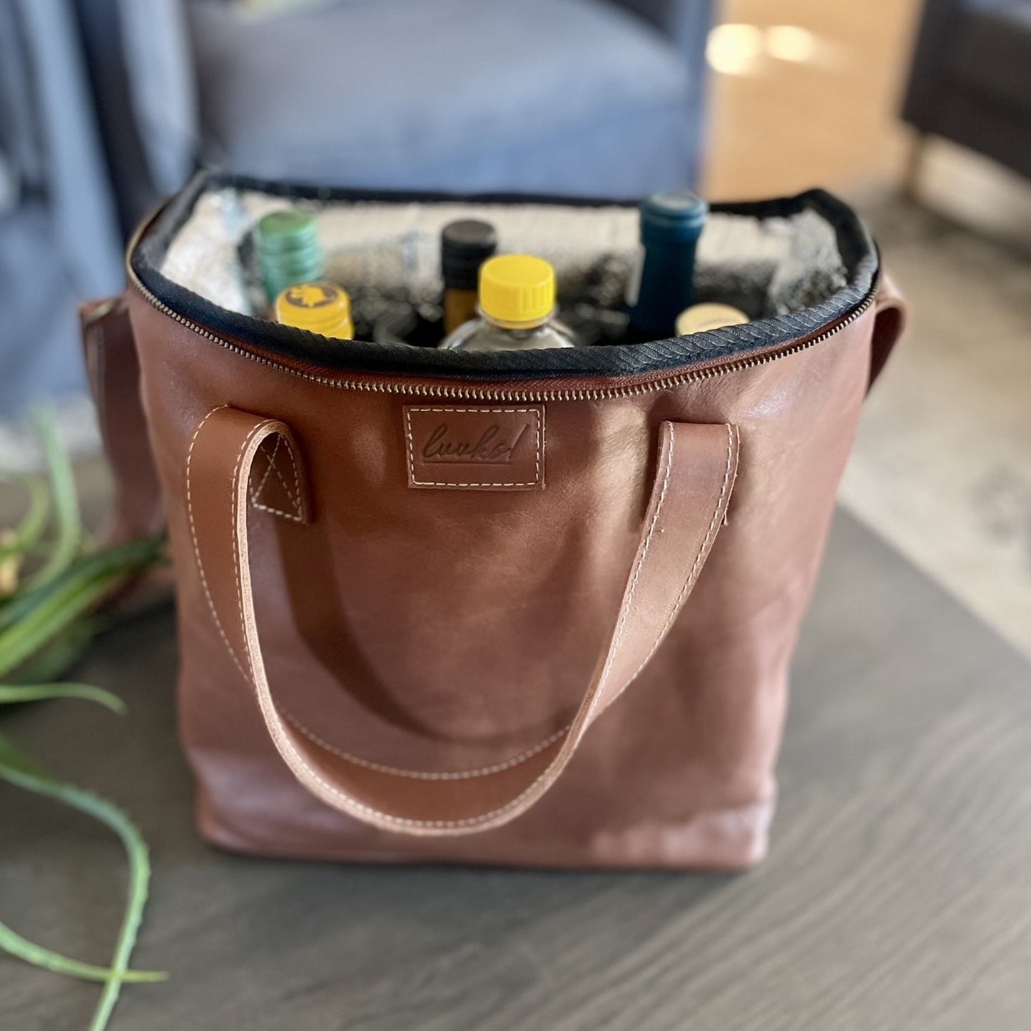 Leather Wine Cooler Bag - 6 Bottles
