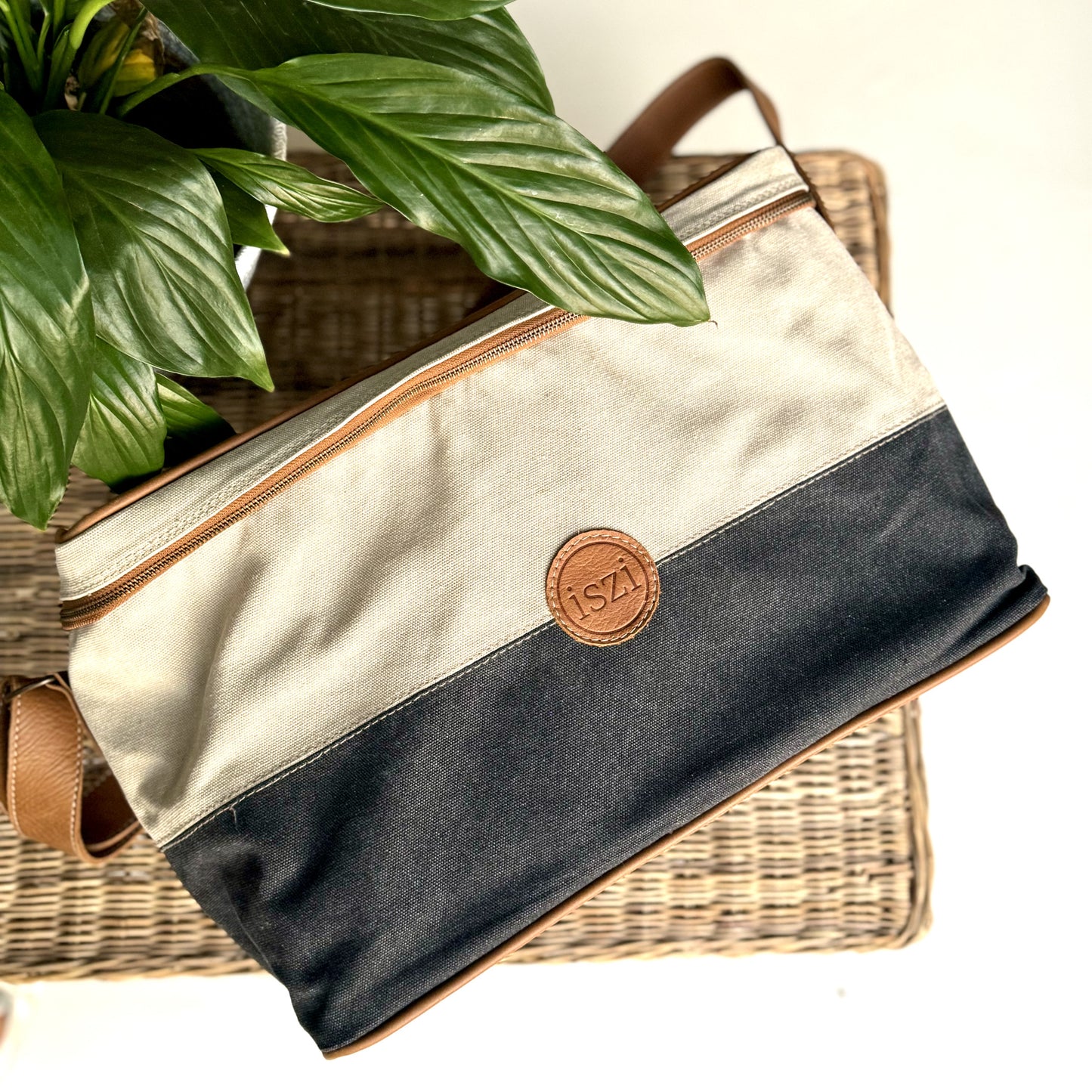 Canvas and Leather Cooler Bag blue
