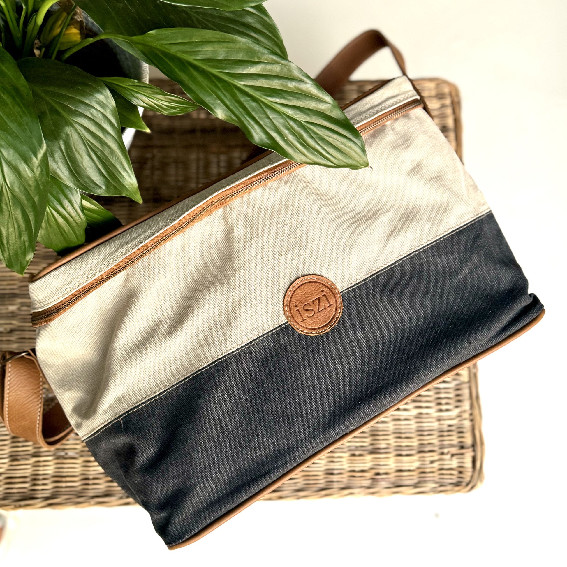 Canvas and Leather Cooler Bag blue