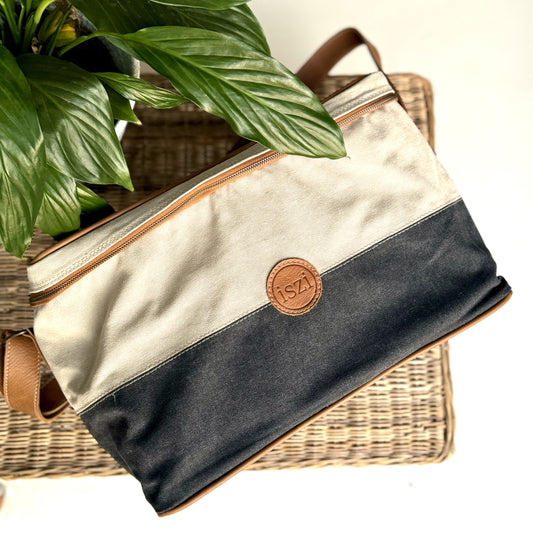 Canvas and Leather Cooler Bag blue