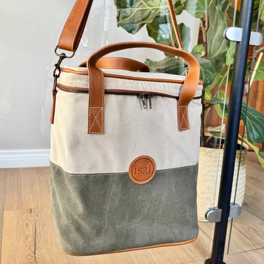 Canvas Leather Wine Cooler Bag - 6 Bottles