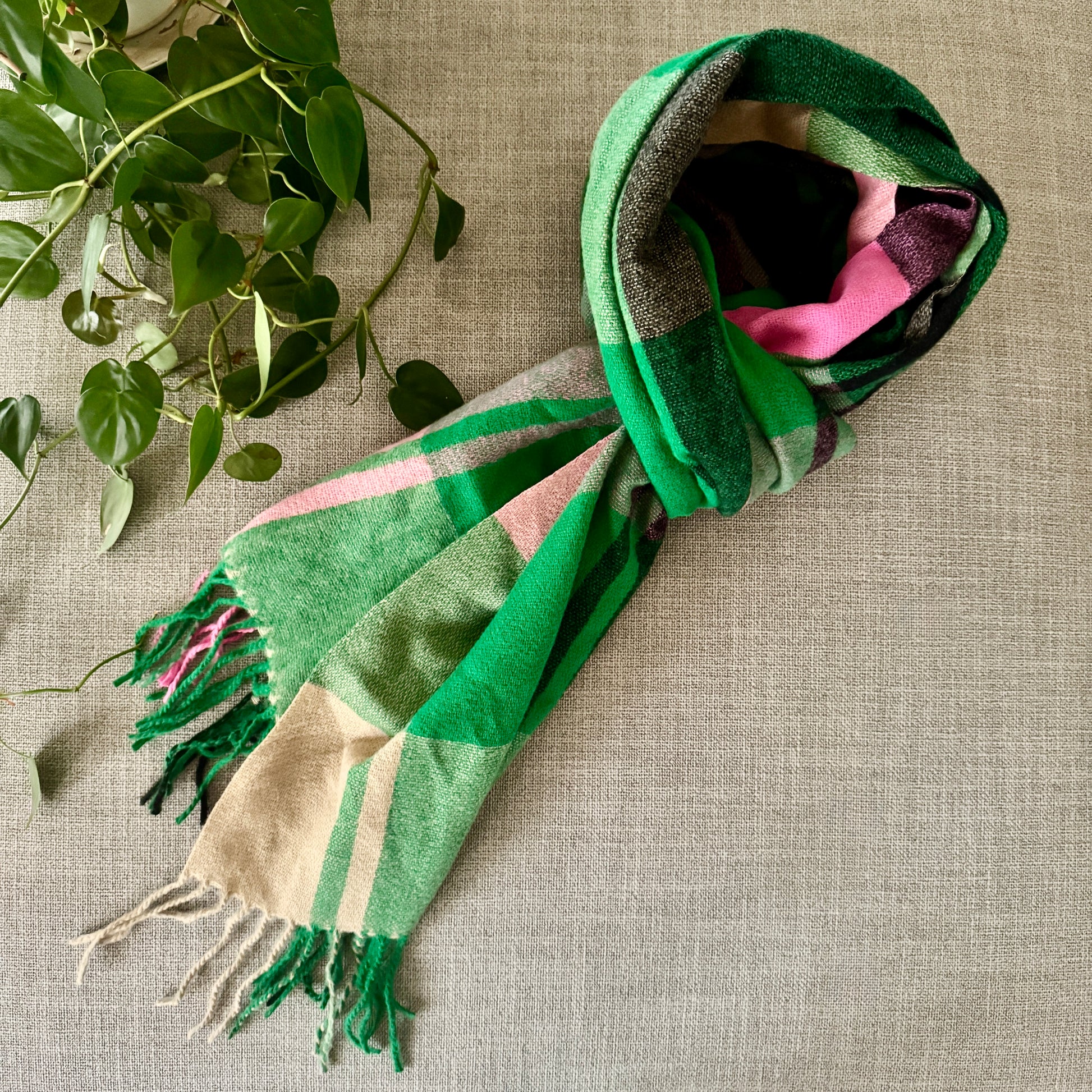 Pink and Green Tartan Scarf - iszi ONLINE
