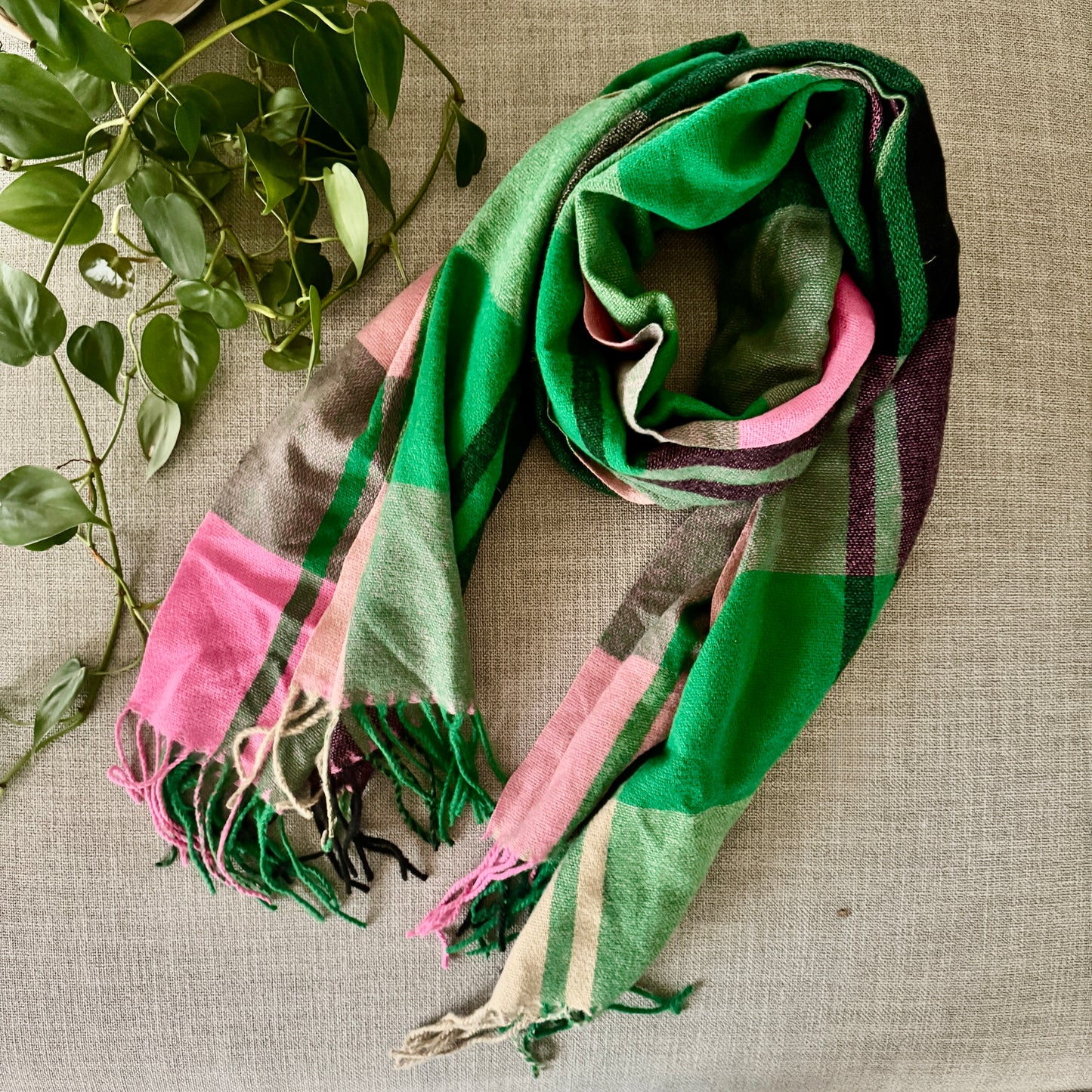Pink and Green Tartan Scarf