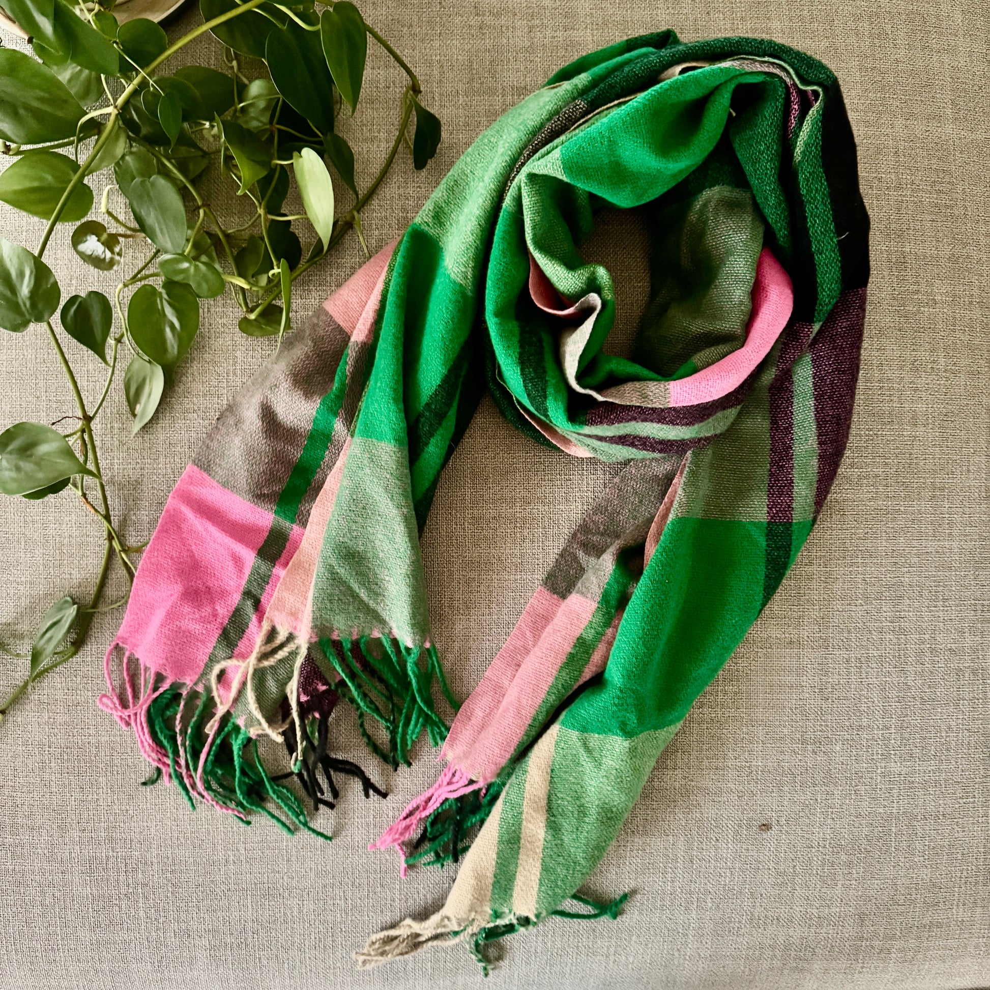 Pink and Green Tartan Scarf - iszi ONLINE