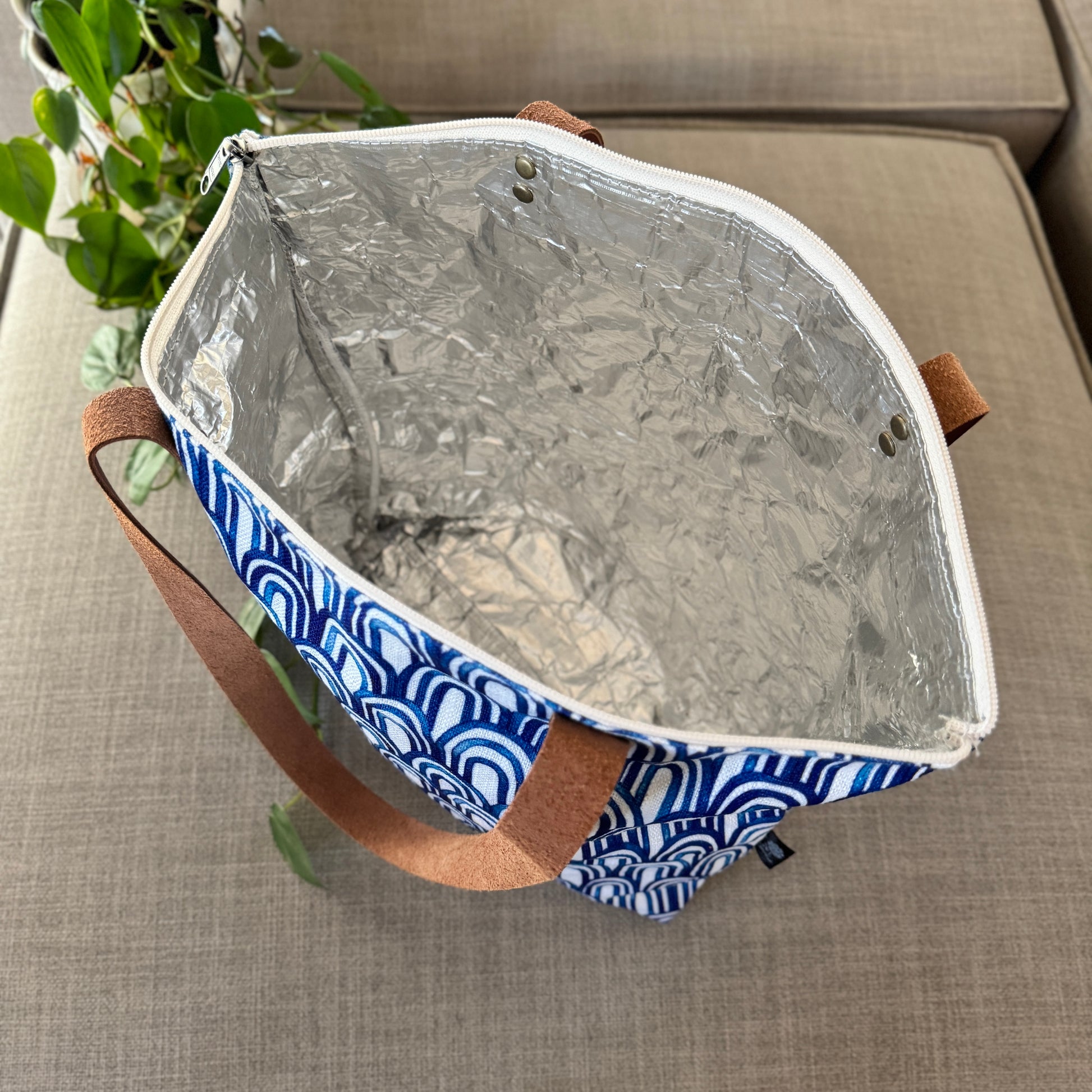 Leather and Fabric Tote Cooler Bag