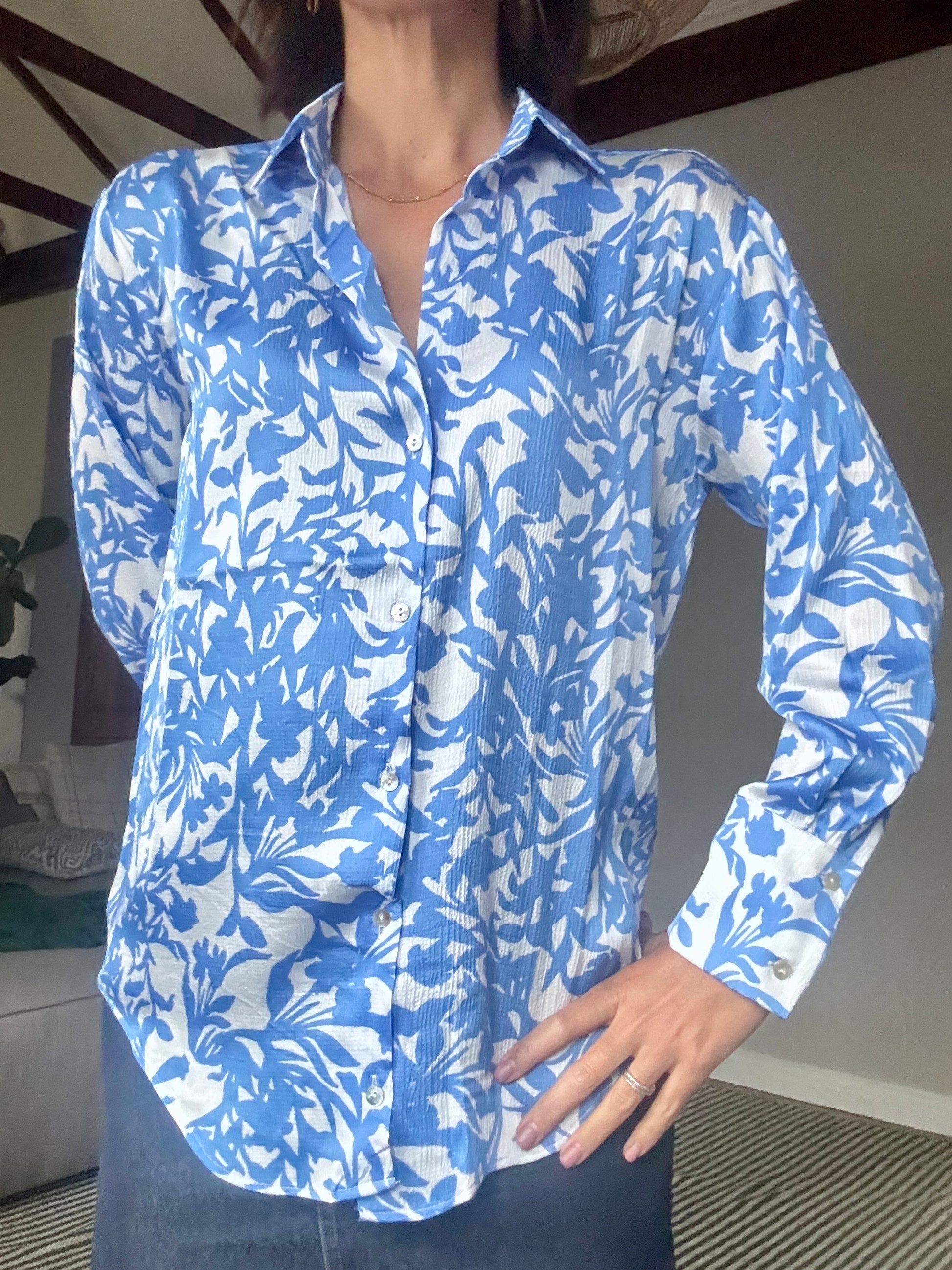 Blue and White Floral Shirt