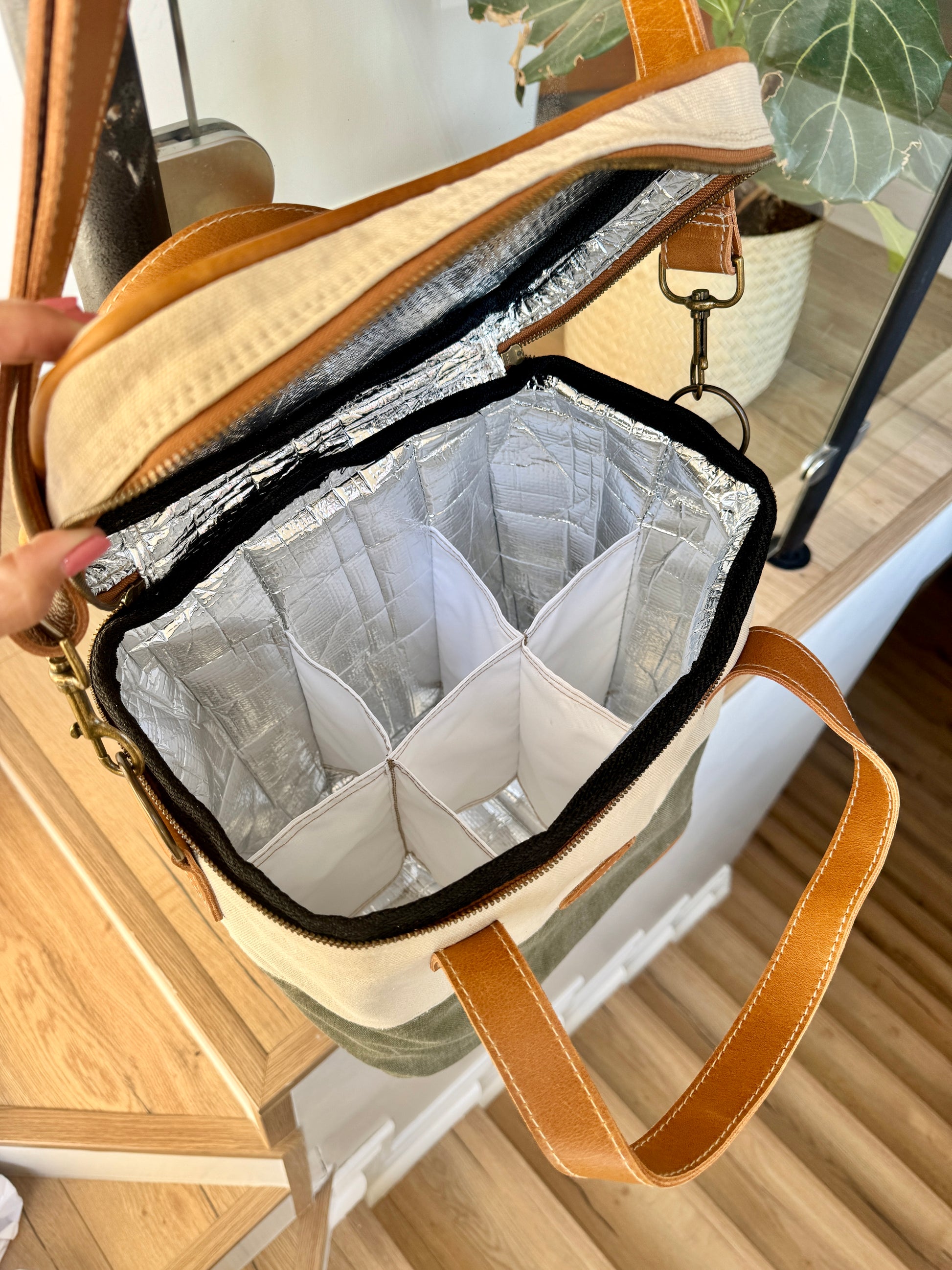 Canvas Leather Wine Cooler Bag - 6 Bottles