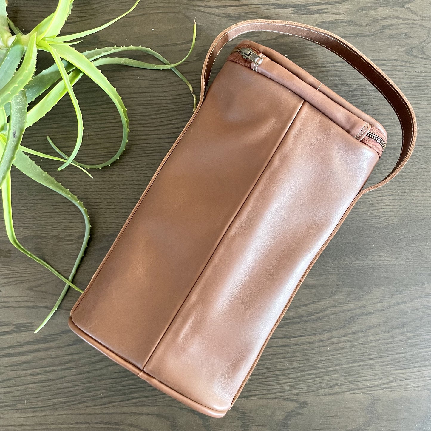 Leather Wine Cooler - 2 Bottles Dark Brown