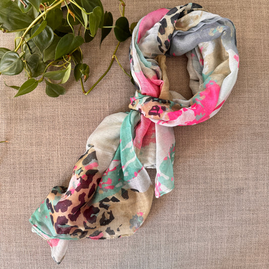 Splashes of Pink and Leopard Scarf