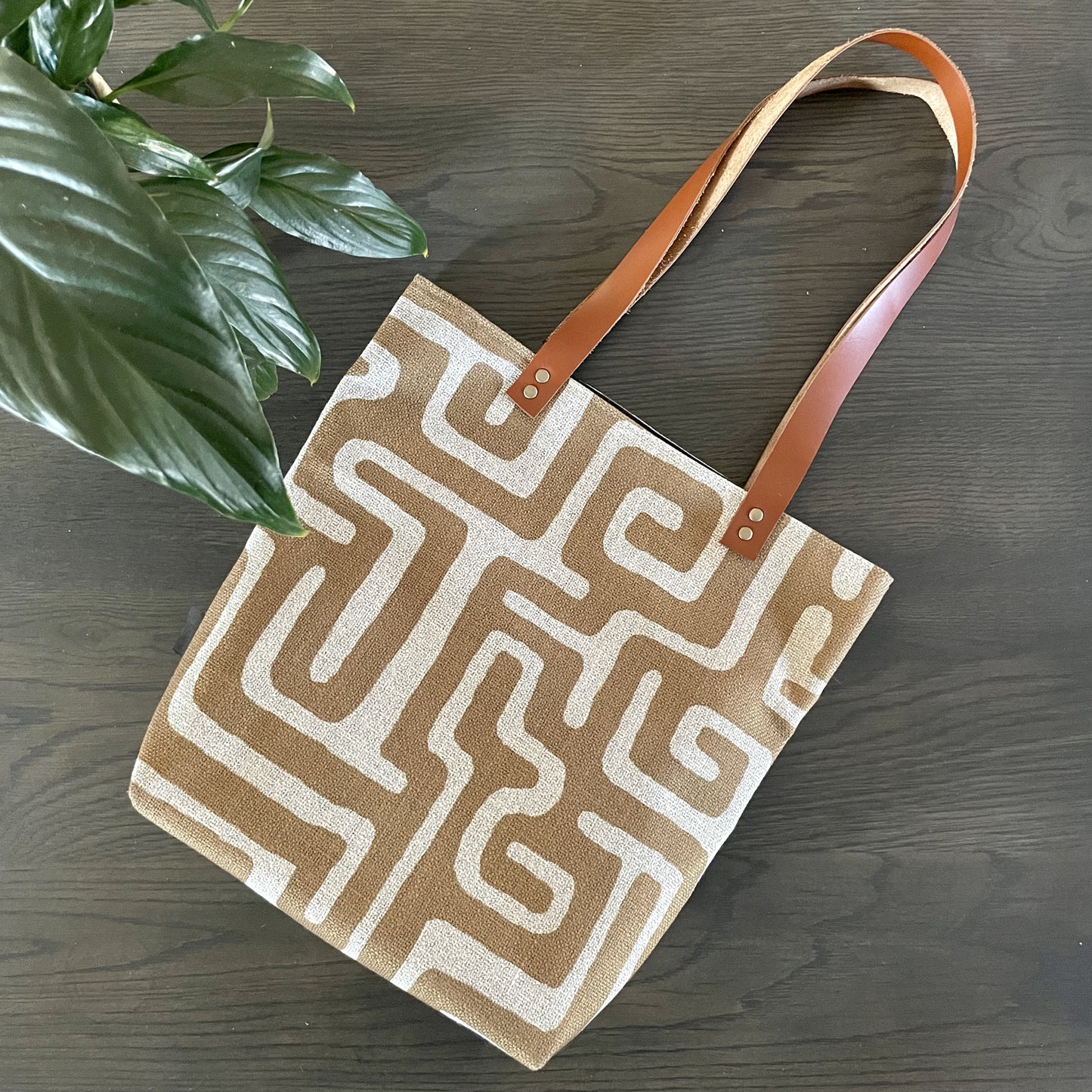 Leather and Fabric Tote Bags in Nola DessertPrint