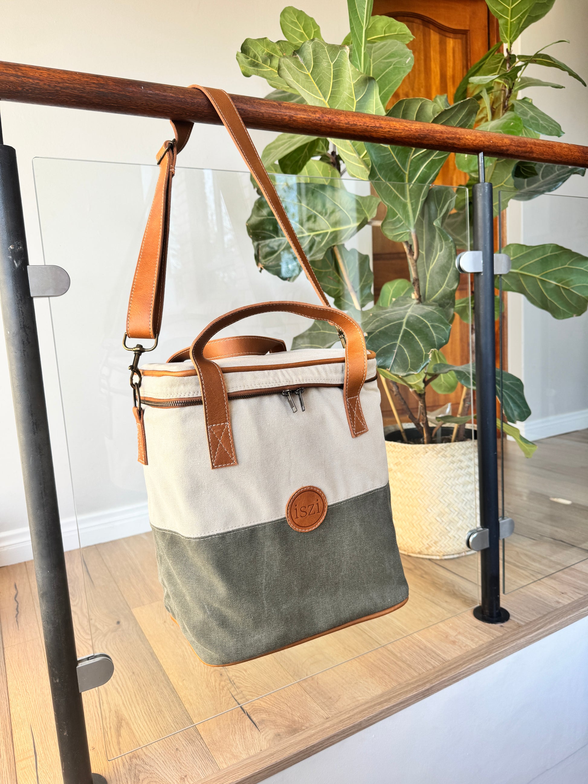 Canvas Leather Wine Cooler Bag - 6 Bottles