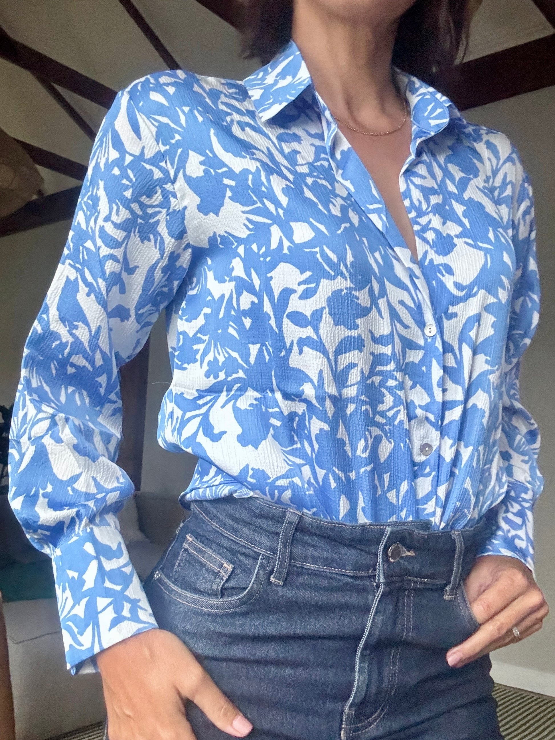 Blue and White Floral Shirt