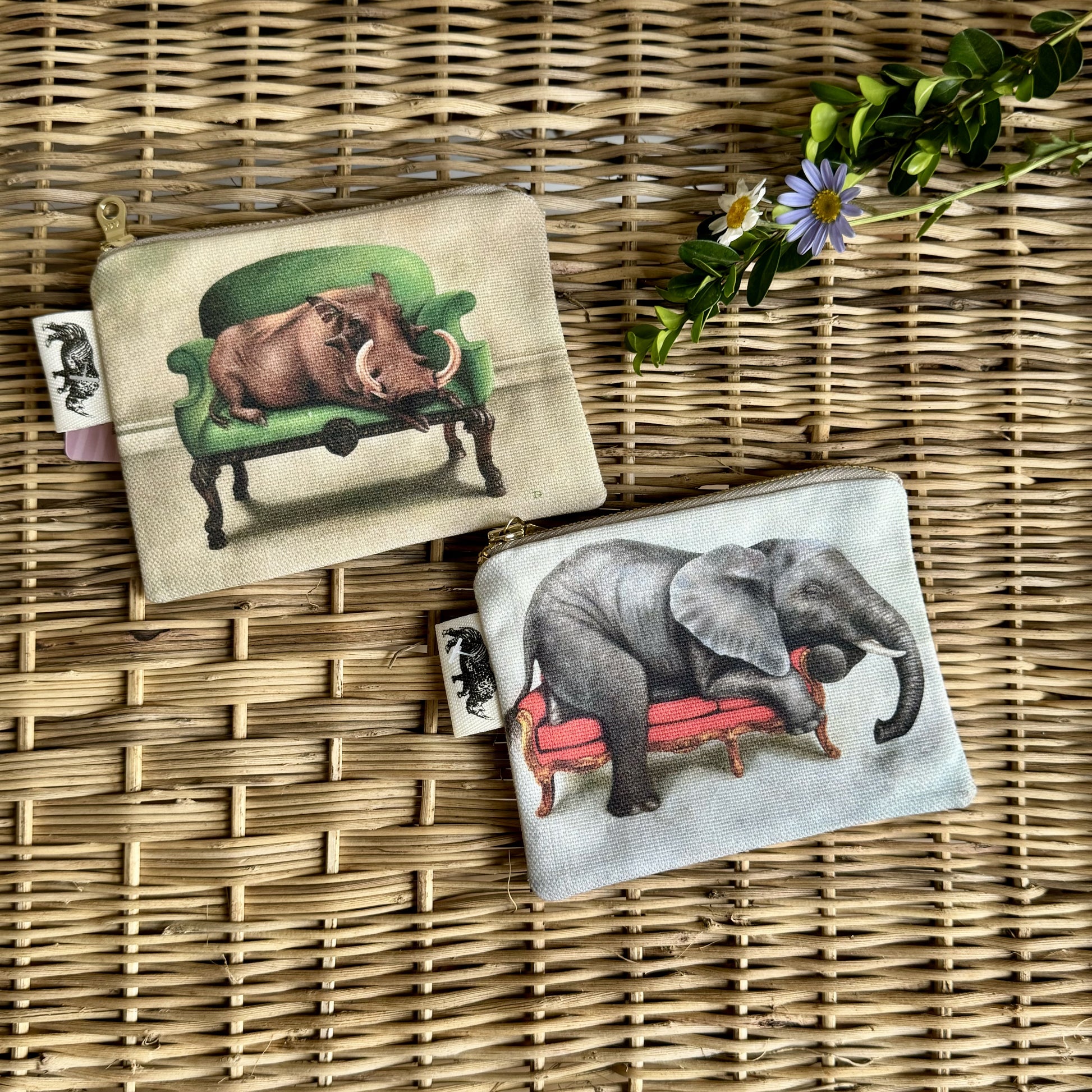 African Animals Coin Purse warthog and elephant