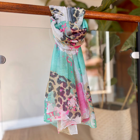 Splashes of Pink and Leopard Scarf