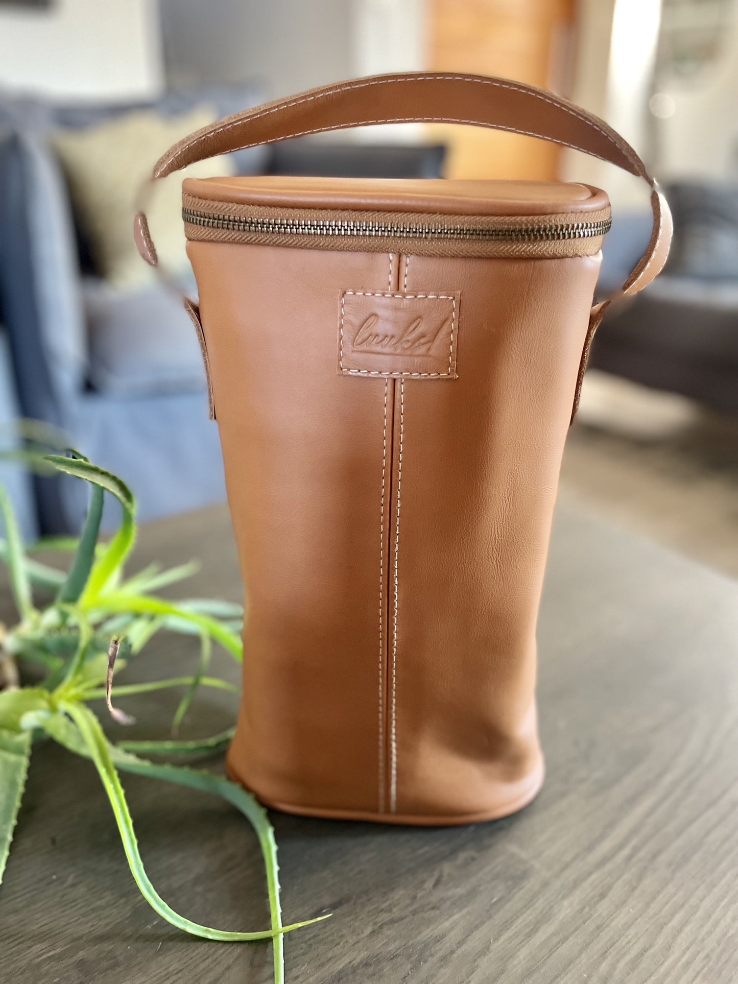Leather Wine Cooler - 2 Bottles Tan
