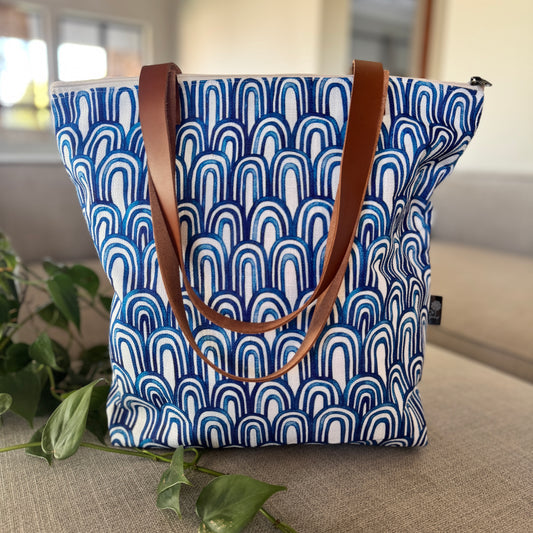 Leather and Fabric Tote Cooler Bag