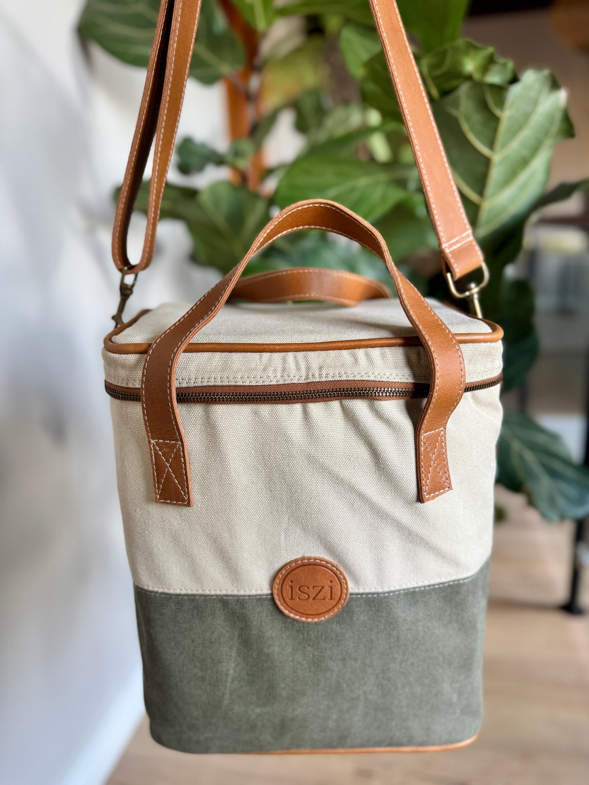 Canvas Leather Wine Cooler Bag - 6 Bottles