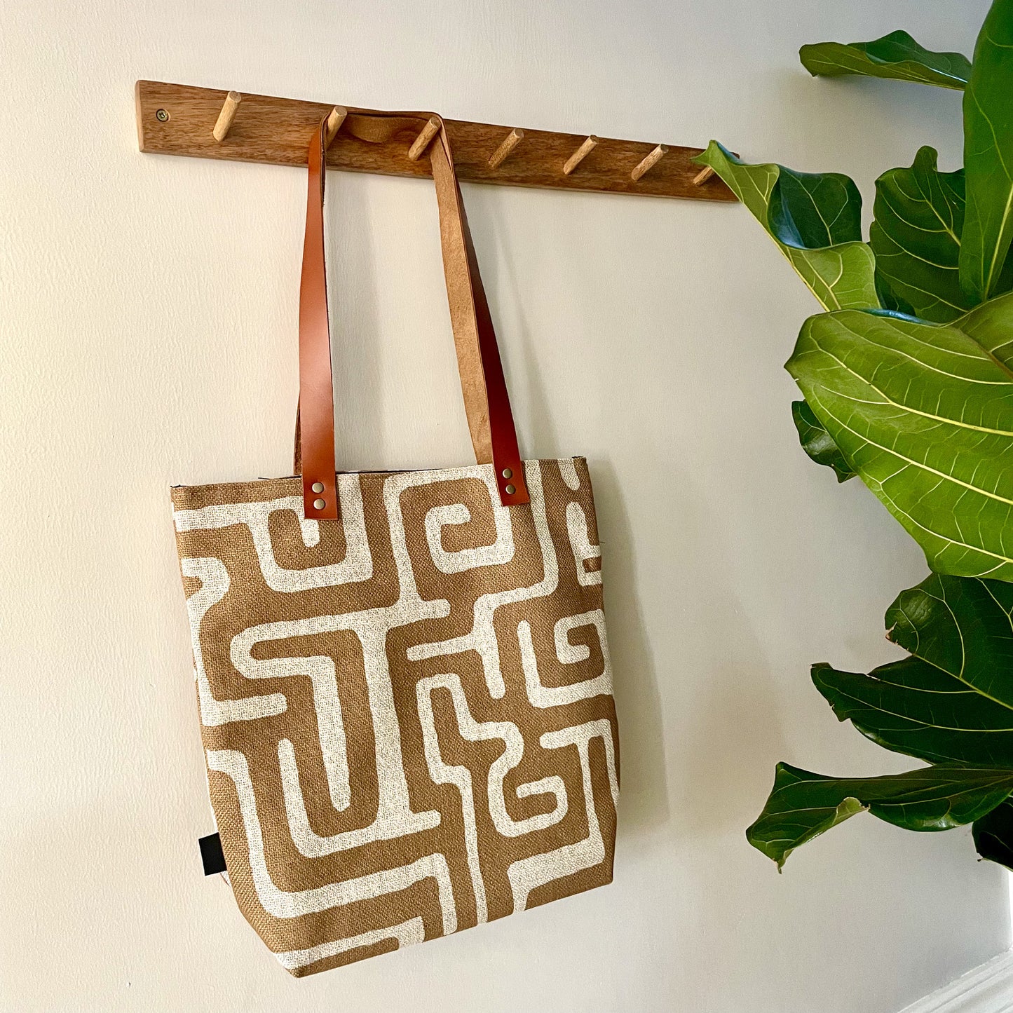 Leather and Fabric Tote Bags in Nola Dessert Print