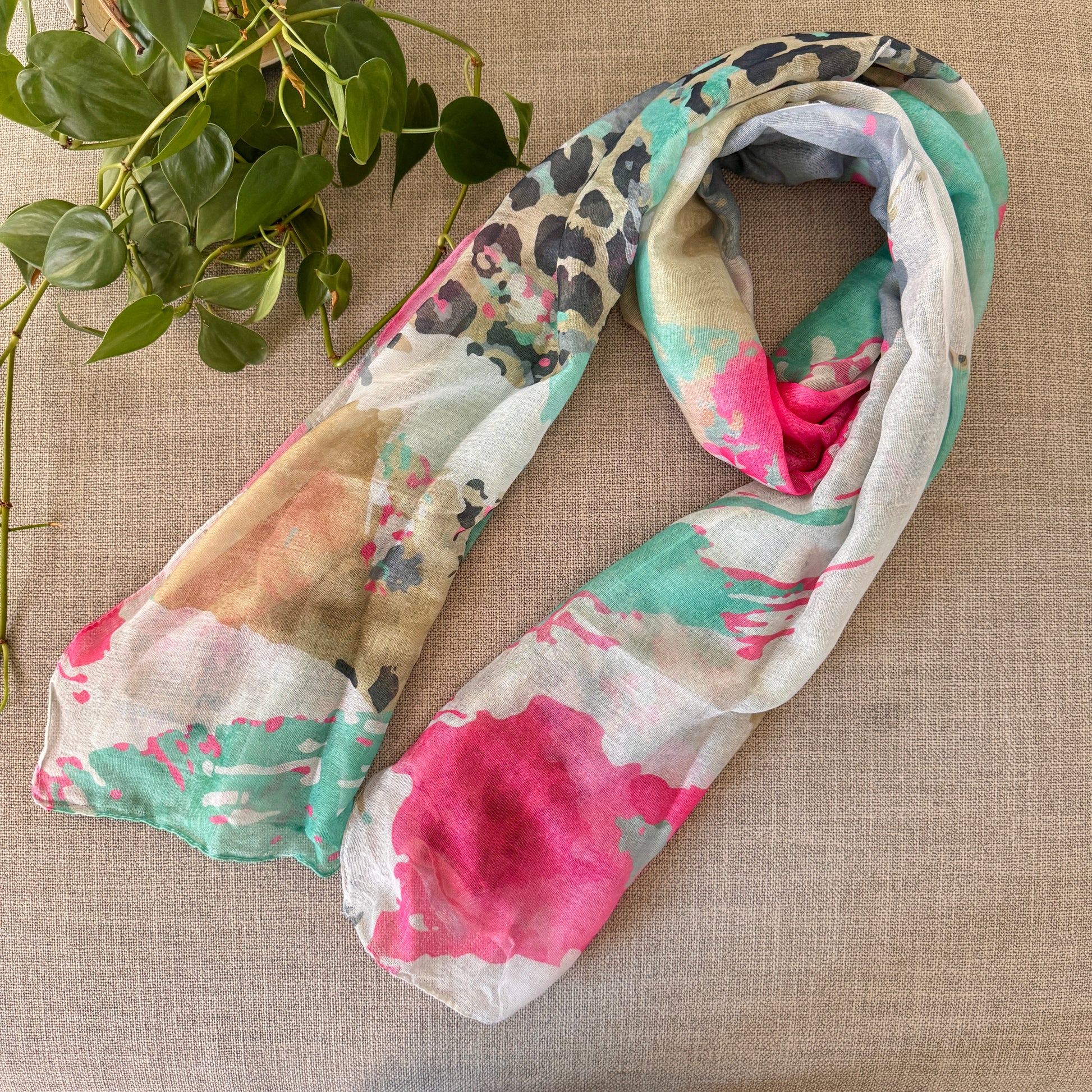 Splashes of Pink and Leopard Scarf