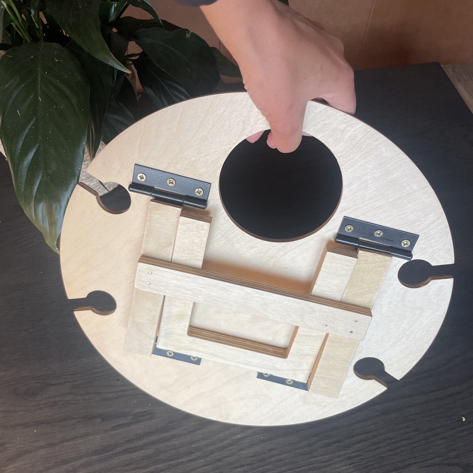 Reverse side of picnic table folded up