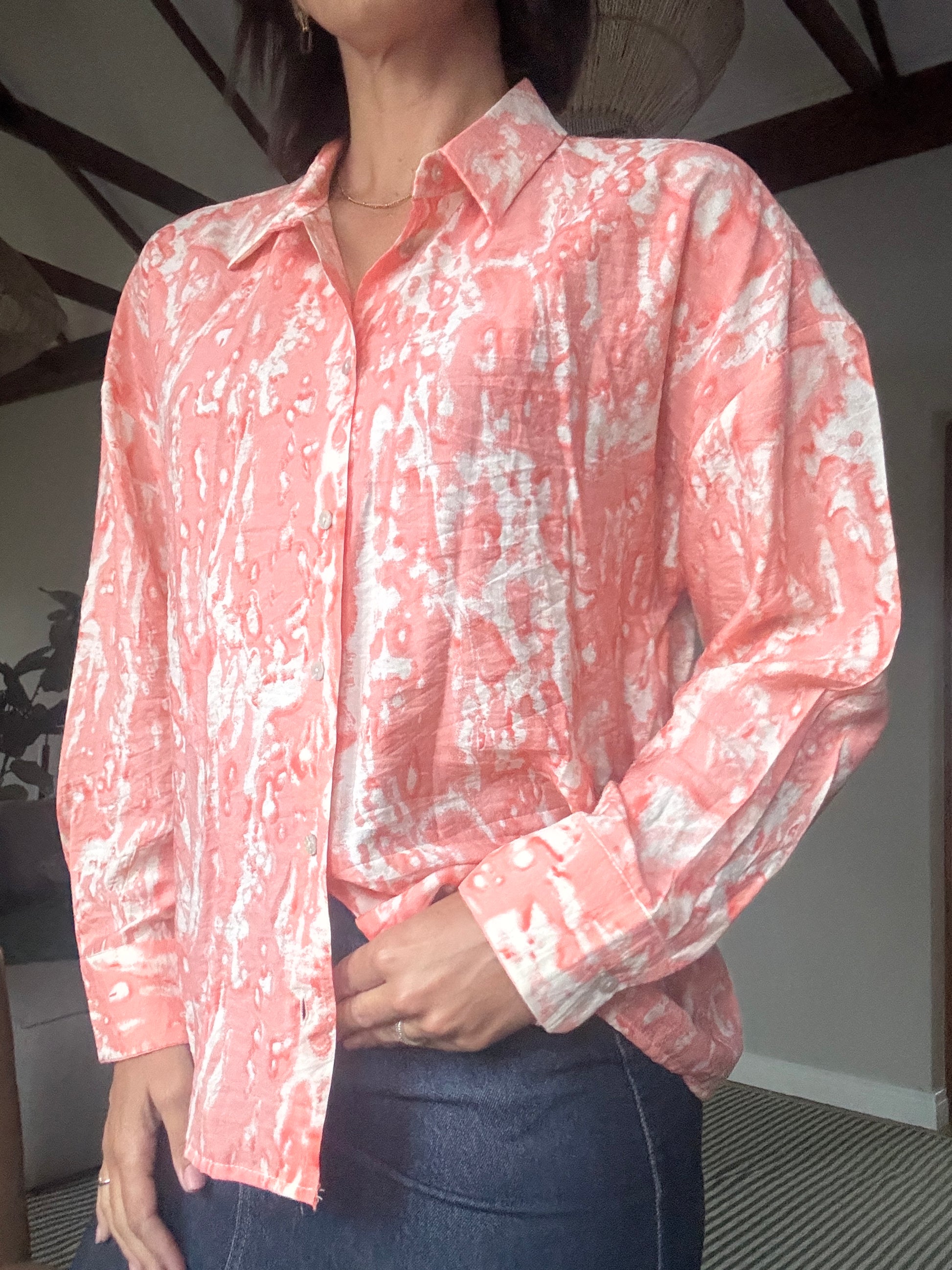 Coral and White Shirt